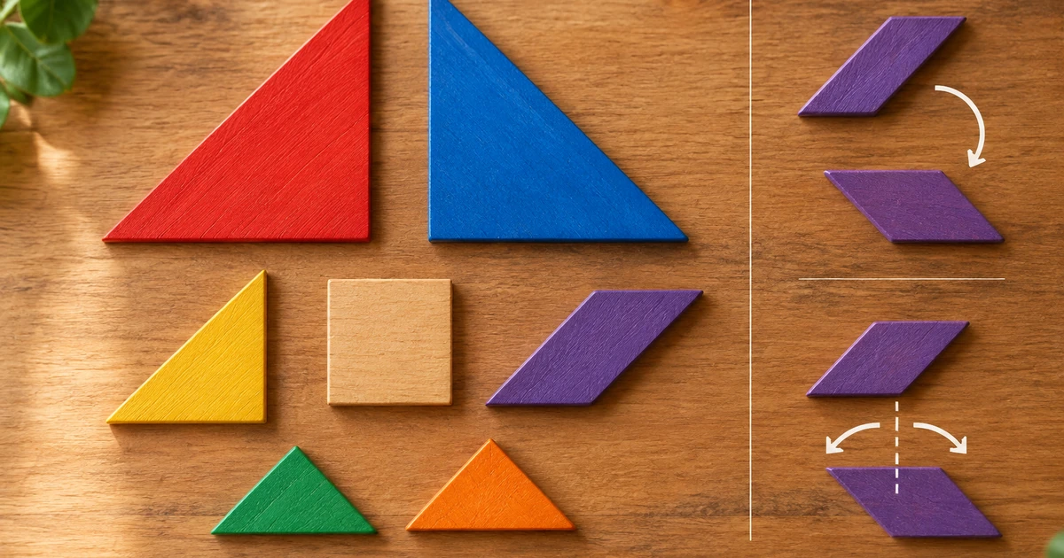 Tangram enfant : tourner ou retourner une pièce, quelle différence ?