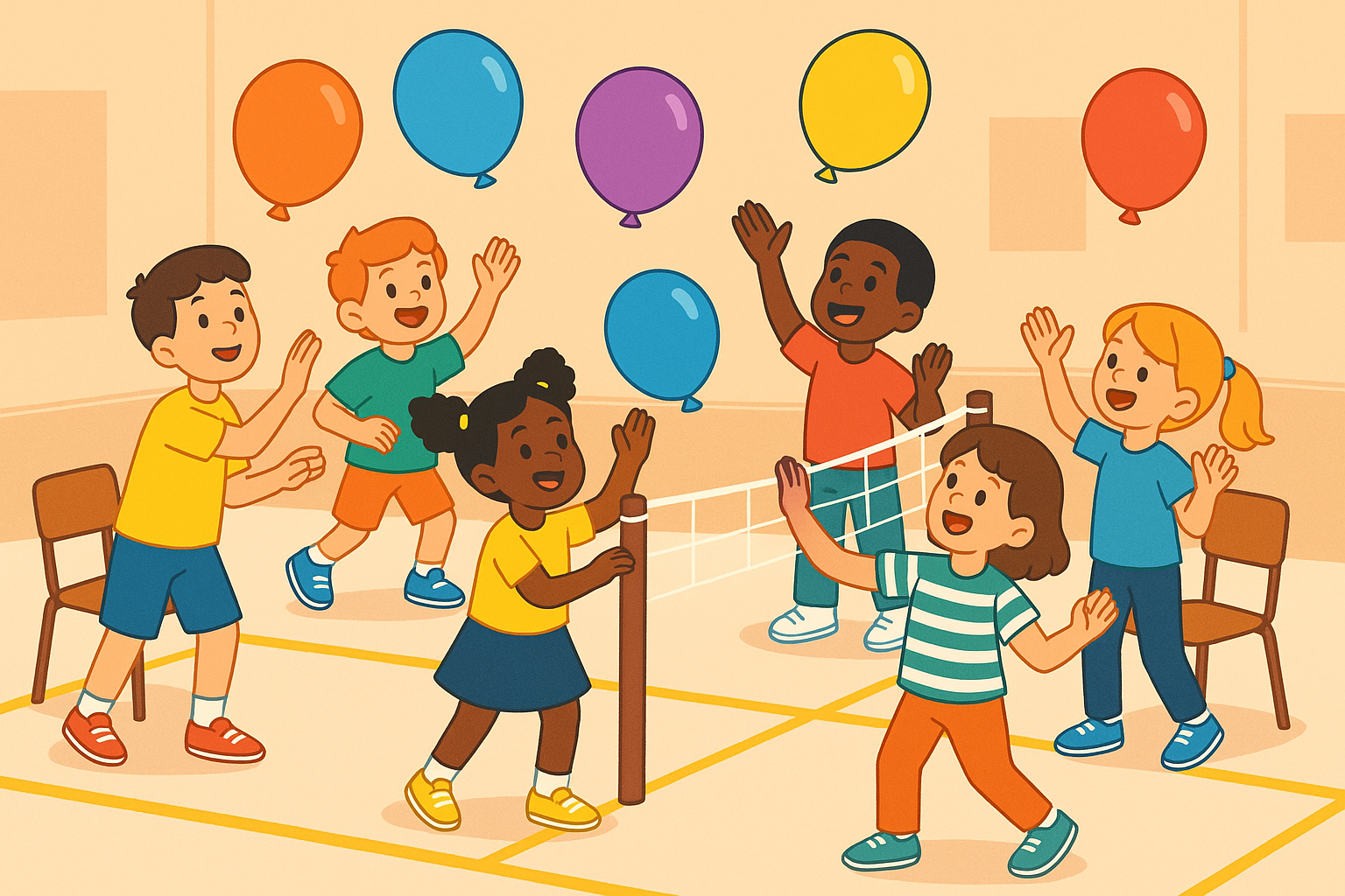Tennis-ballon avec raquettes en carton en salle