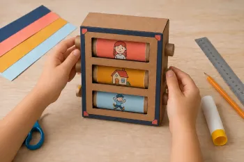 Construire une boîte à histoires avec trois rouleaux rotatifs