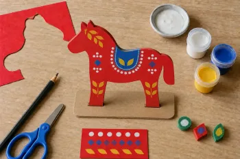 Cheval Dala en carton et motifs tamponnés