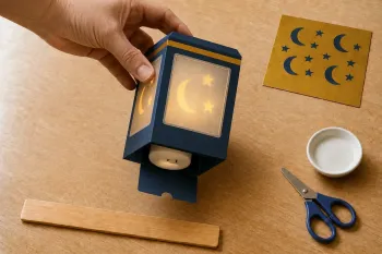 Lanterne de Ramadan lune et étoiles en papier avec LED