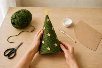 Sapin en laine sur cône en carton : décoration DIY