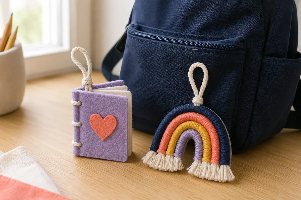 Bag charm mini-livre en feutrine avec pages de tissu sans texte