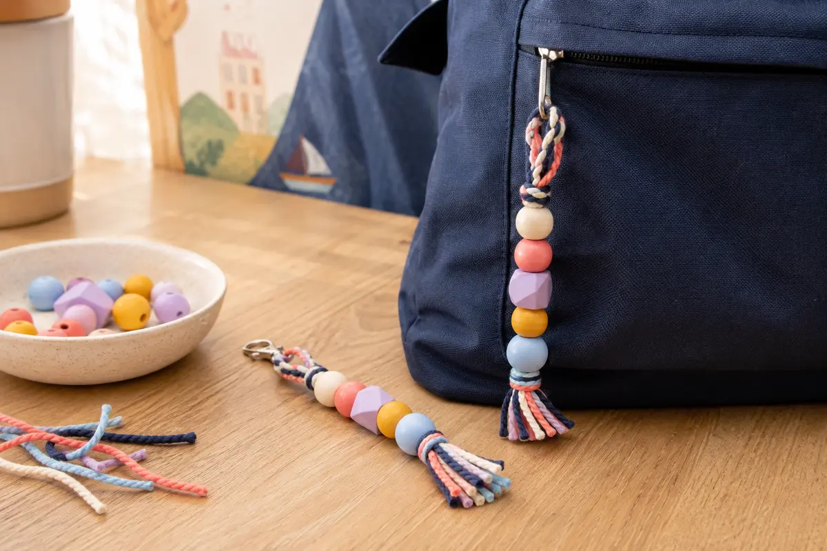 Deux bag charms assortis dont les grosses perles forment un code couleur personnel