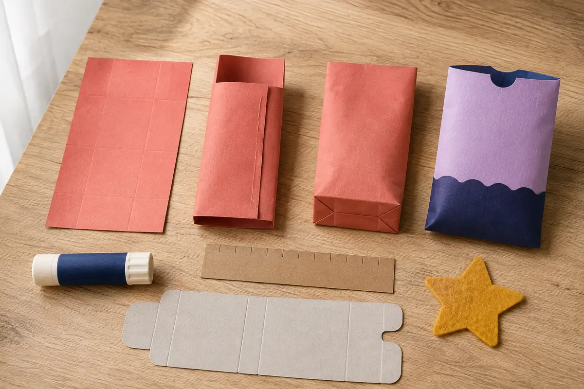 Étapes pour plier et fermer une pochette surprise opaque en papier