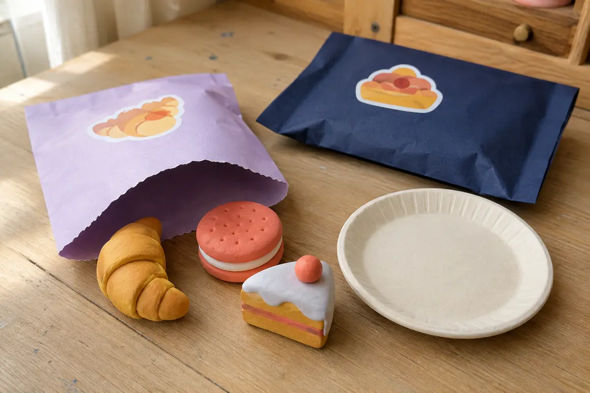 Blind bag mini pâtisserie contenant trois gourmandises en pâte autodurcissante non comestibles