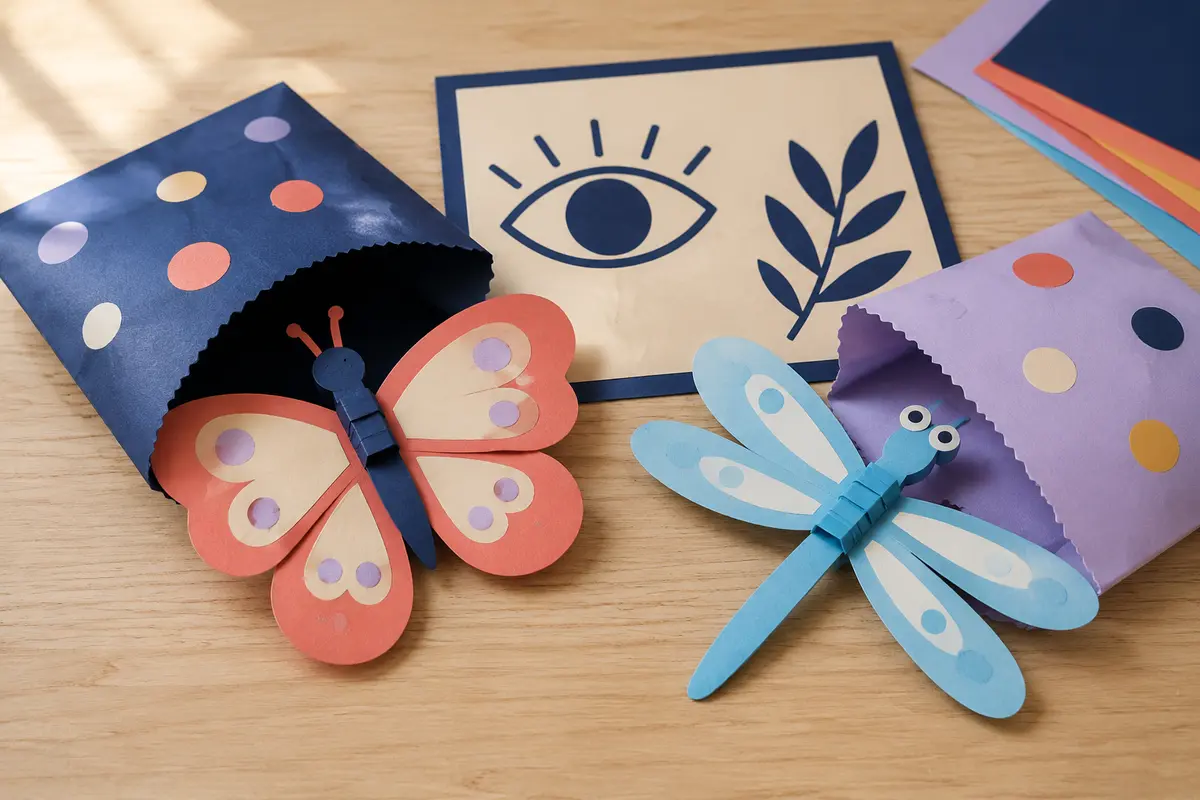 Blind bag insectes avec papillon et libellule en papier aux ailes mobiles