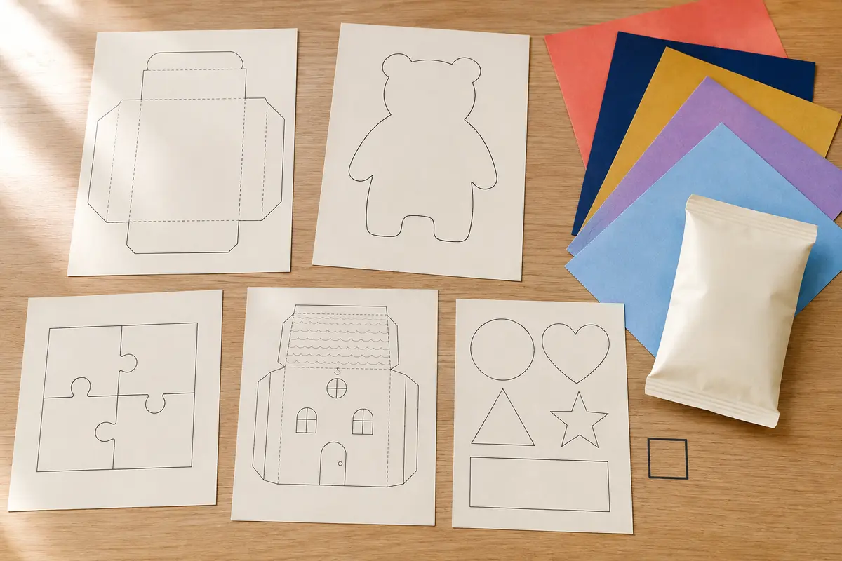 Gabarits simples de pochettes et grandes formes à reporter sur du papier coloré