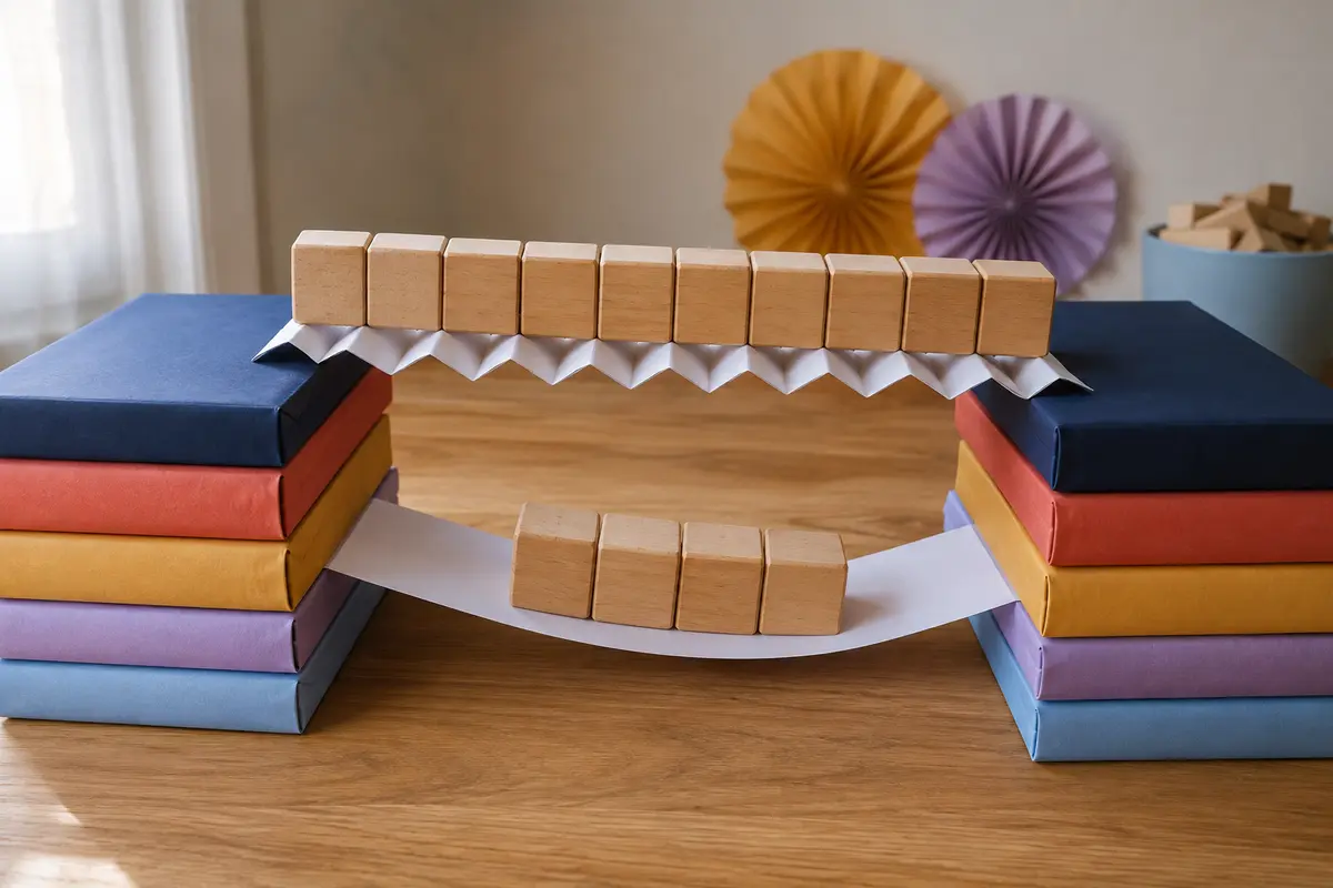 Défi STEM enfant le pont en papier construit avec du matériel simple