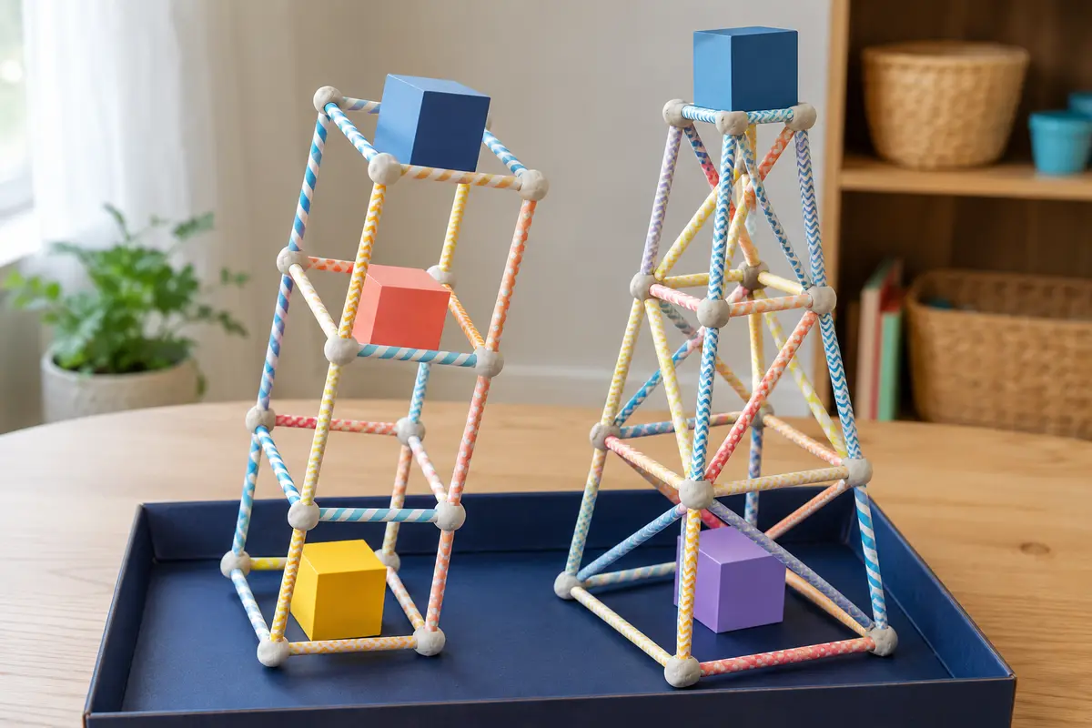 Défi STEM enfant la tour anti-séisme construit avec du matériel simple