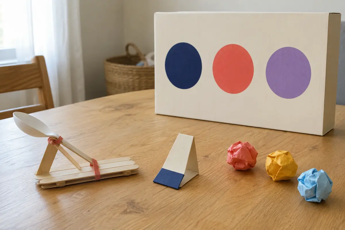 Défi STEM enfant la catapulte légère à cuillère construit avec du matériel simple