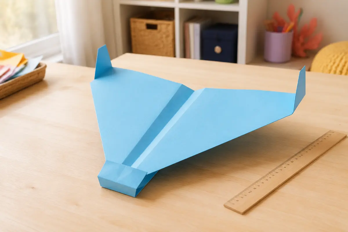 Planeur en papier à grandes ailes avec repères de pli symétriques