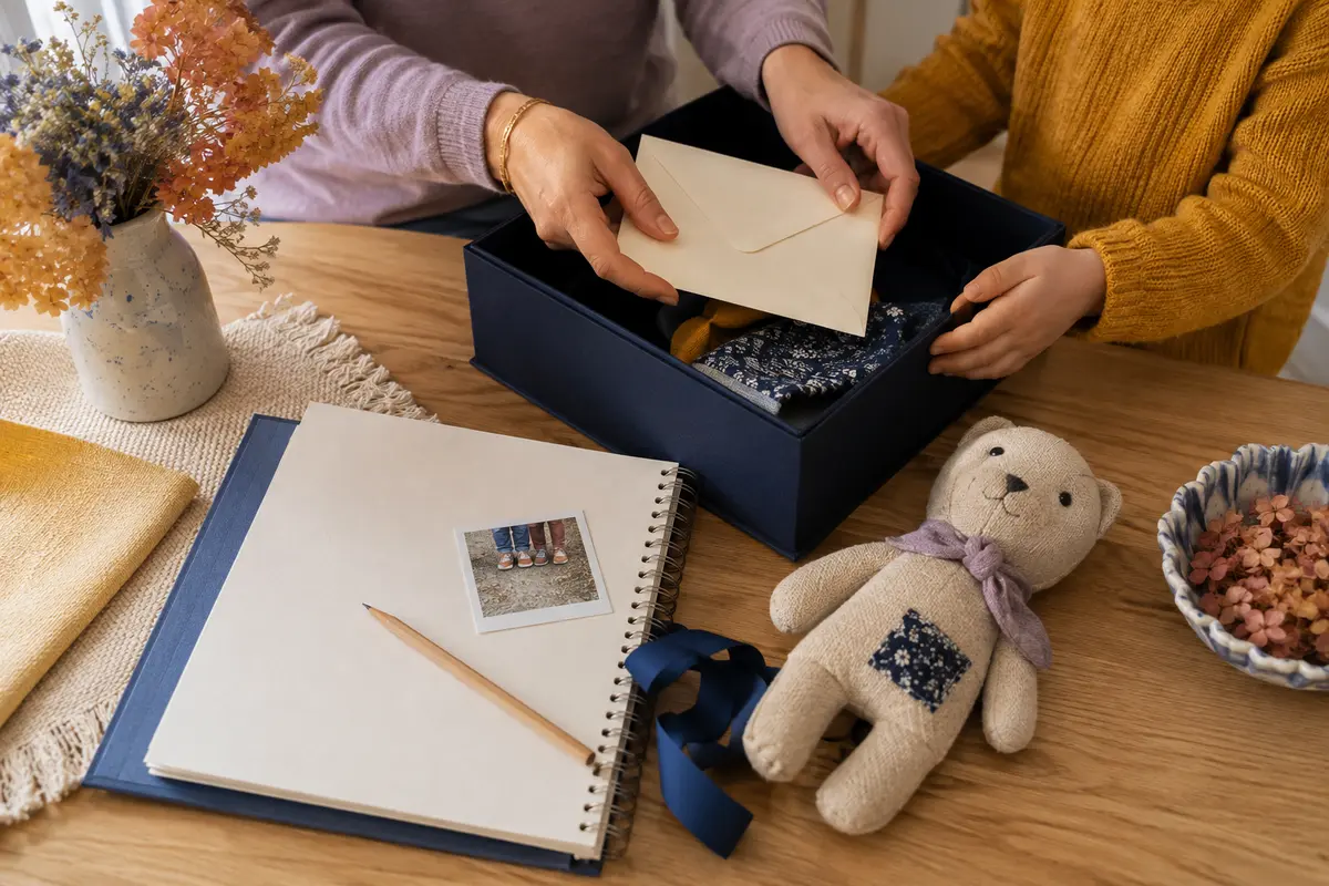 Rendez-vous mensuel en famille avec calendrier album photo et enveloppe souvenir
