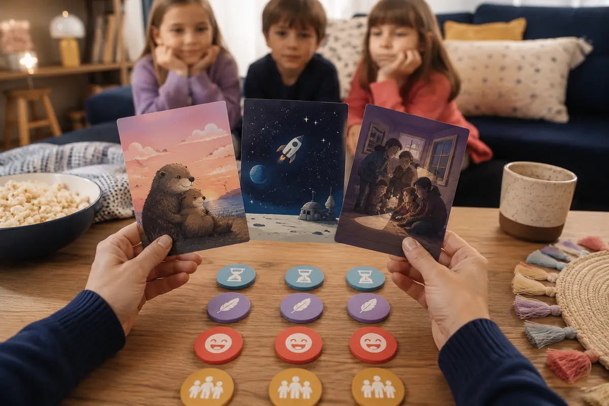 Parent comparant trois fiches de films fictifs selon durée intensité humour et âge des enfants