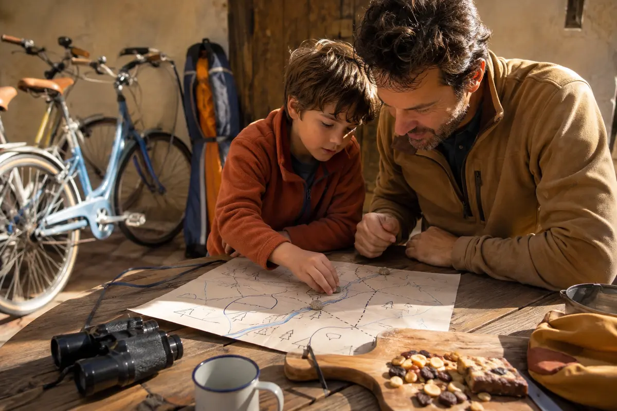 Aventures avant dix ans avec carte vélo recette spectacle jumelles et nuit en tente