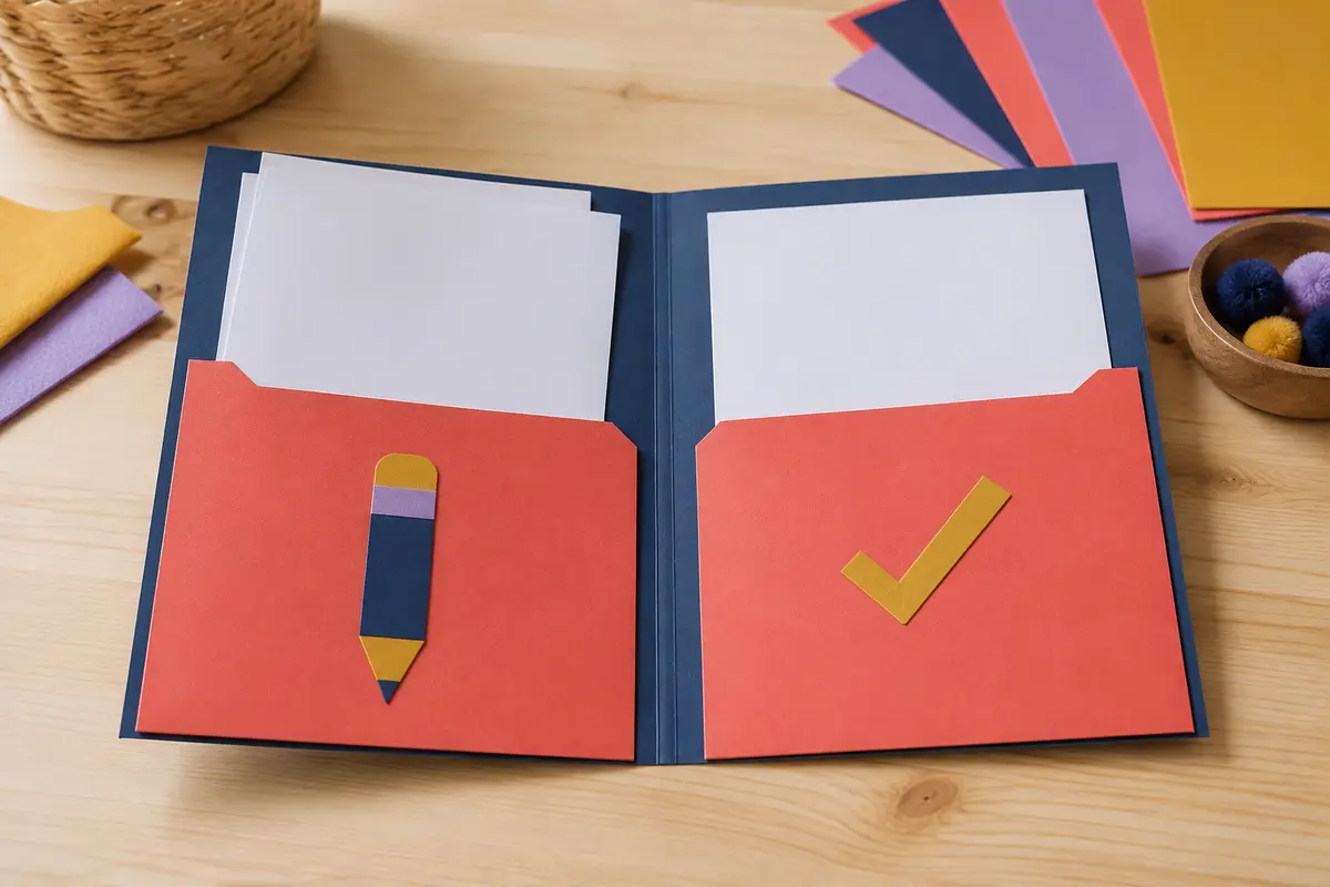 Chemise cartonnée à deux pochettes pour séparer les devoirs à faire et terminés