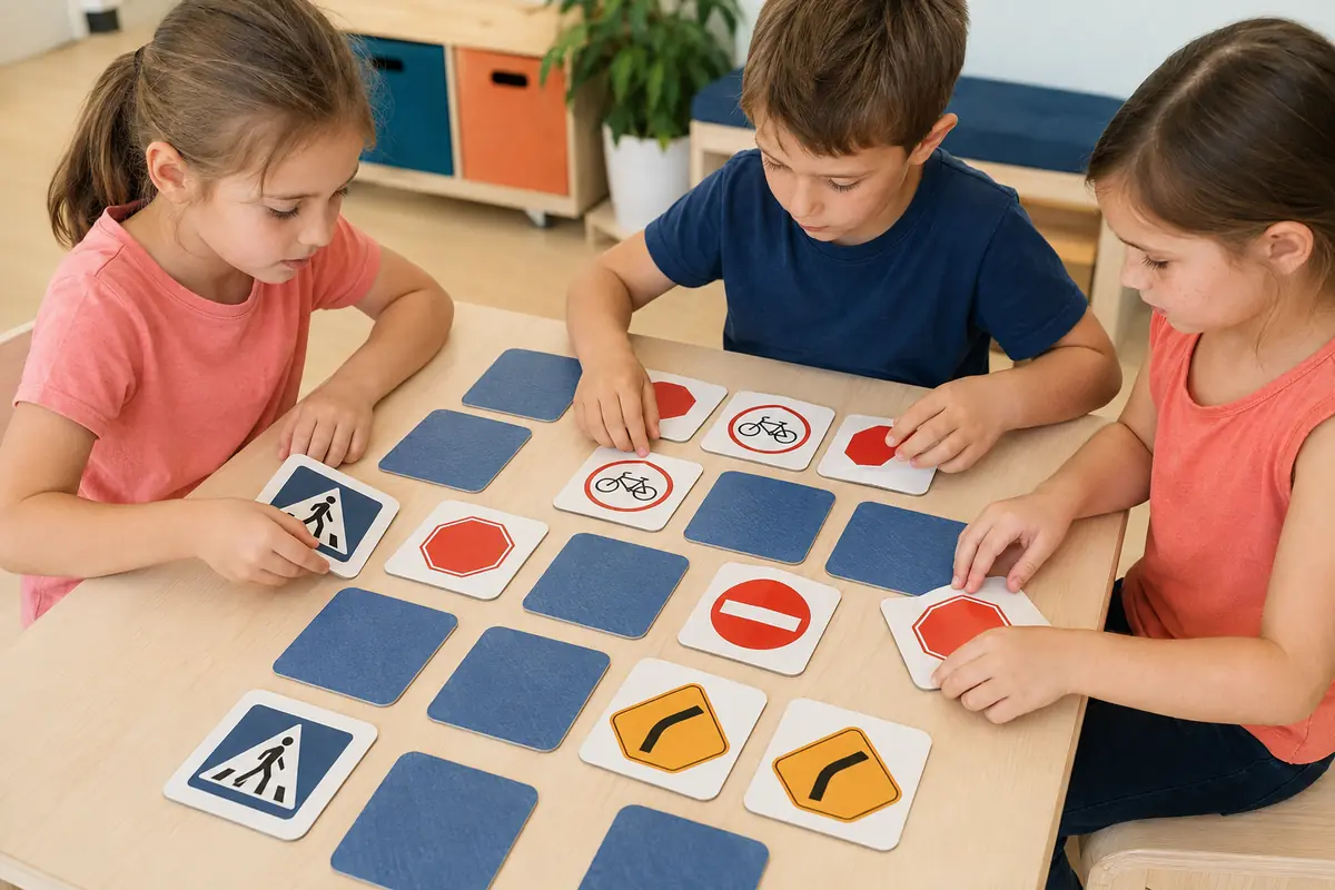 Mémory de panneaux routiers avec paires de cartes adaptées aux enfants