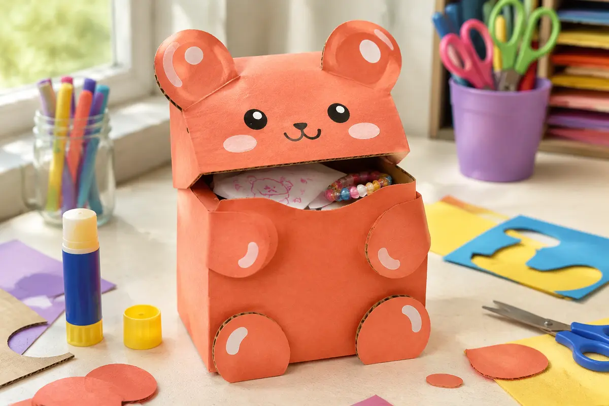 Boîte cadeau en carton décorée comme un grand ourson gummy kawaii