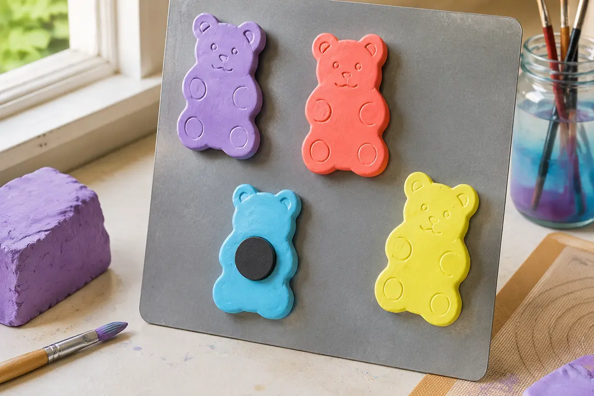 Grands magnets oursons gummy en pâte autodurcissante colorée
