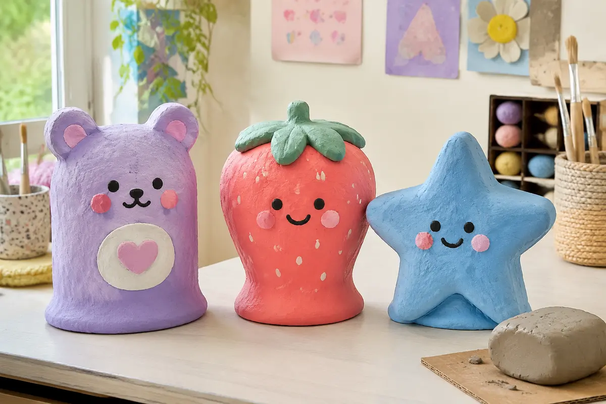 Trois grandes figurines gummy kawaii en pâte autodurcissante