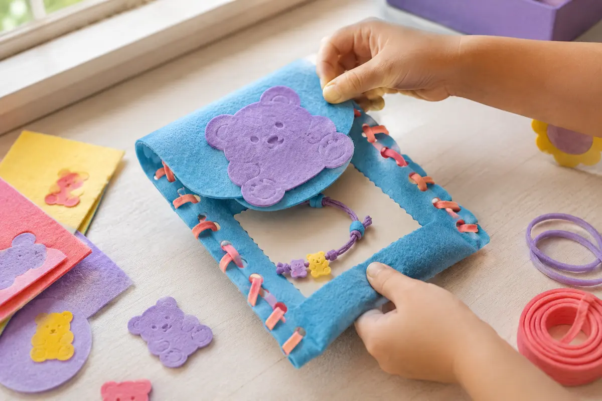 Pochette cadeau en feutrine décorée de formes gummy kawaii