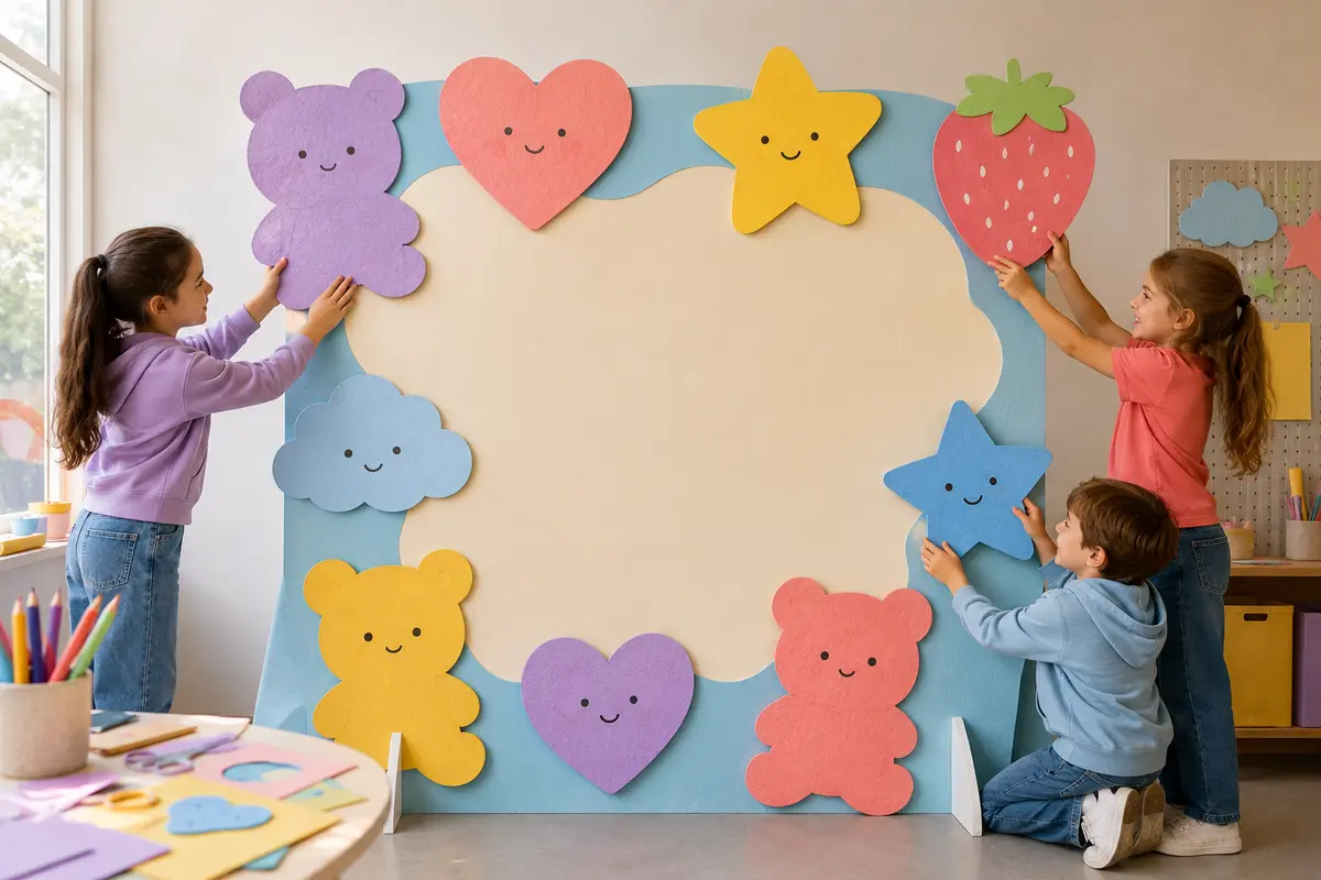 Grand panneau décoratif de fête avec collection de personnages gummy en papier