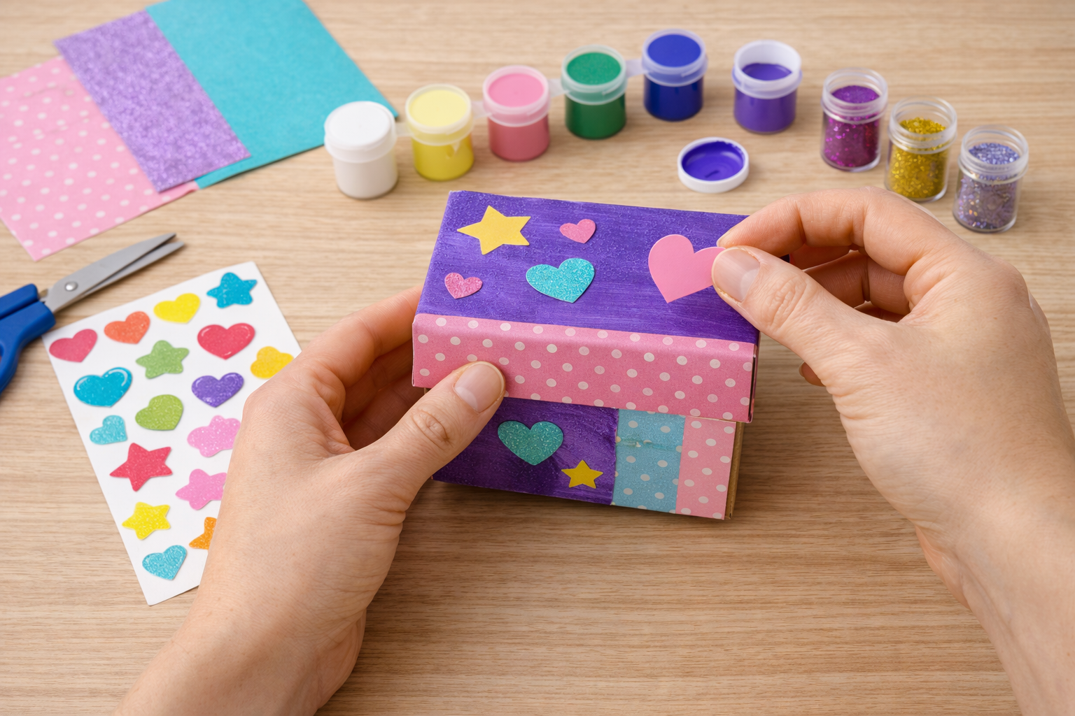 Décoration de la boîte avec formes et autocollants