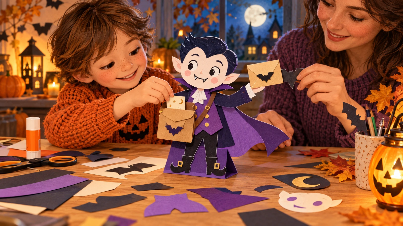 Vampire messager Halloween à fabriquer : poche et six billets