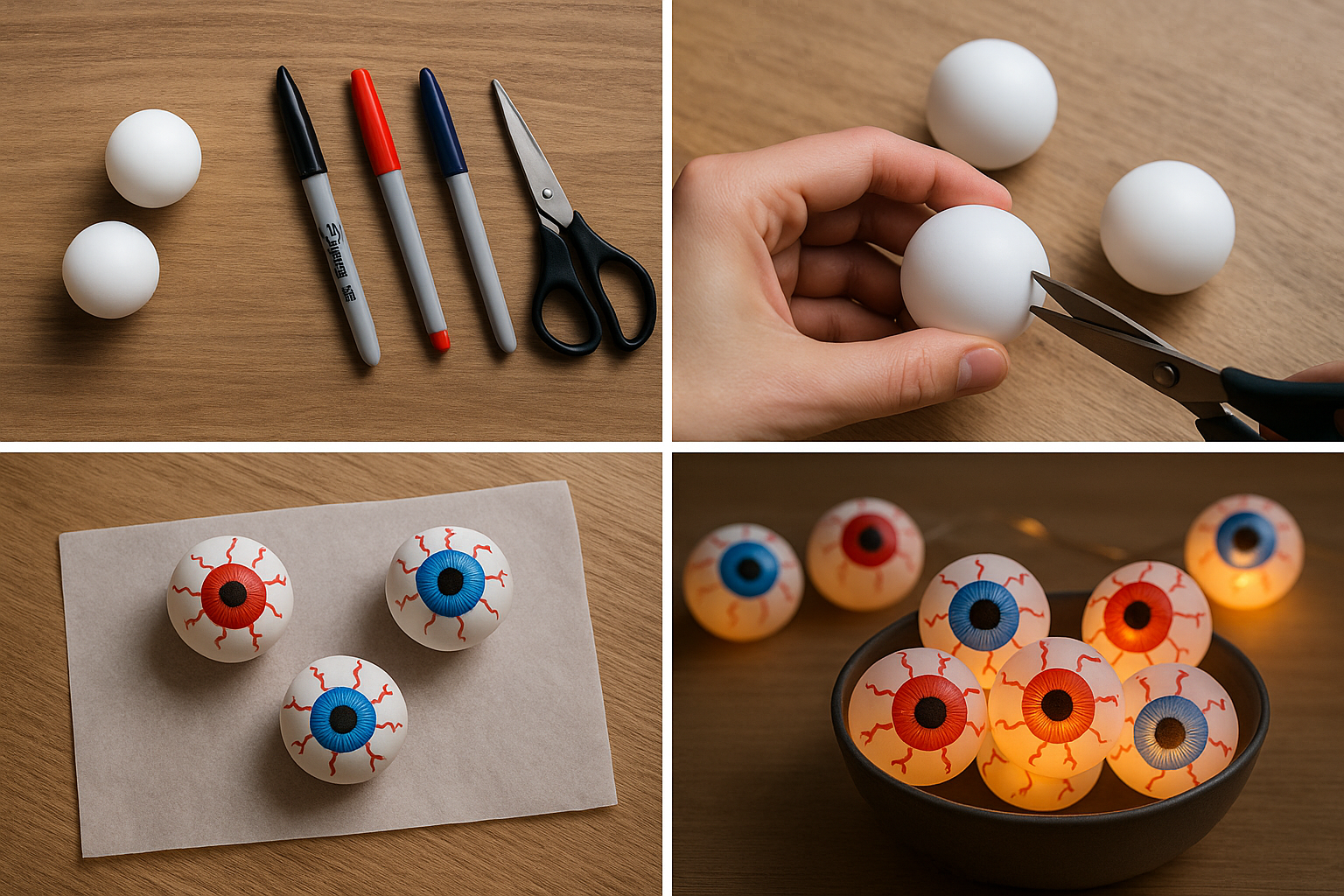 Tuto yeux lumineux en balles de ping-pong avec LED - 4 étapes