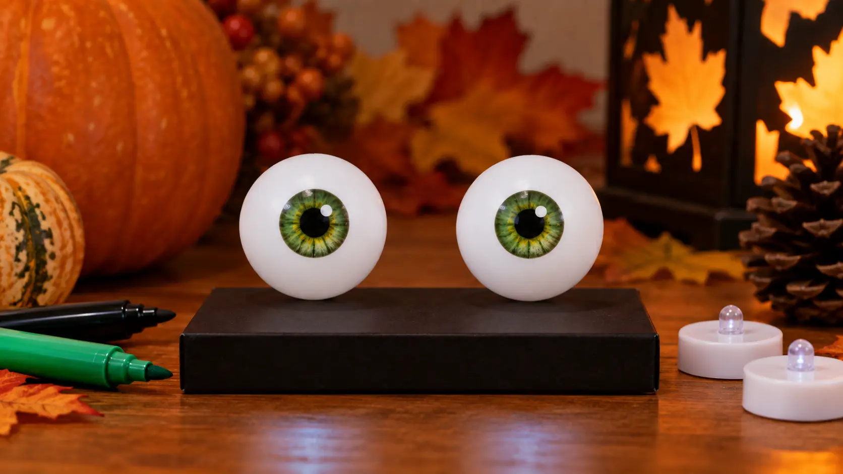 Colorier les pupilles pour fabriquer Yeux lumineux Halloween avec balles de ping-pong et bougies LED