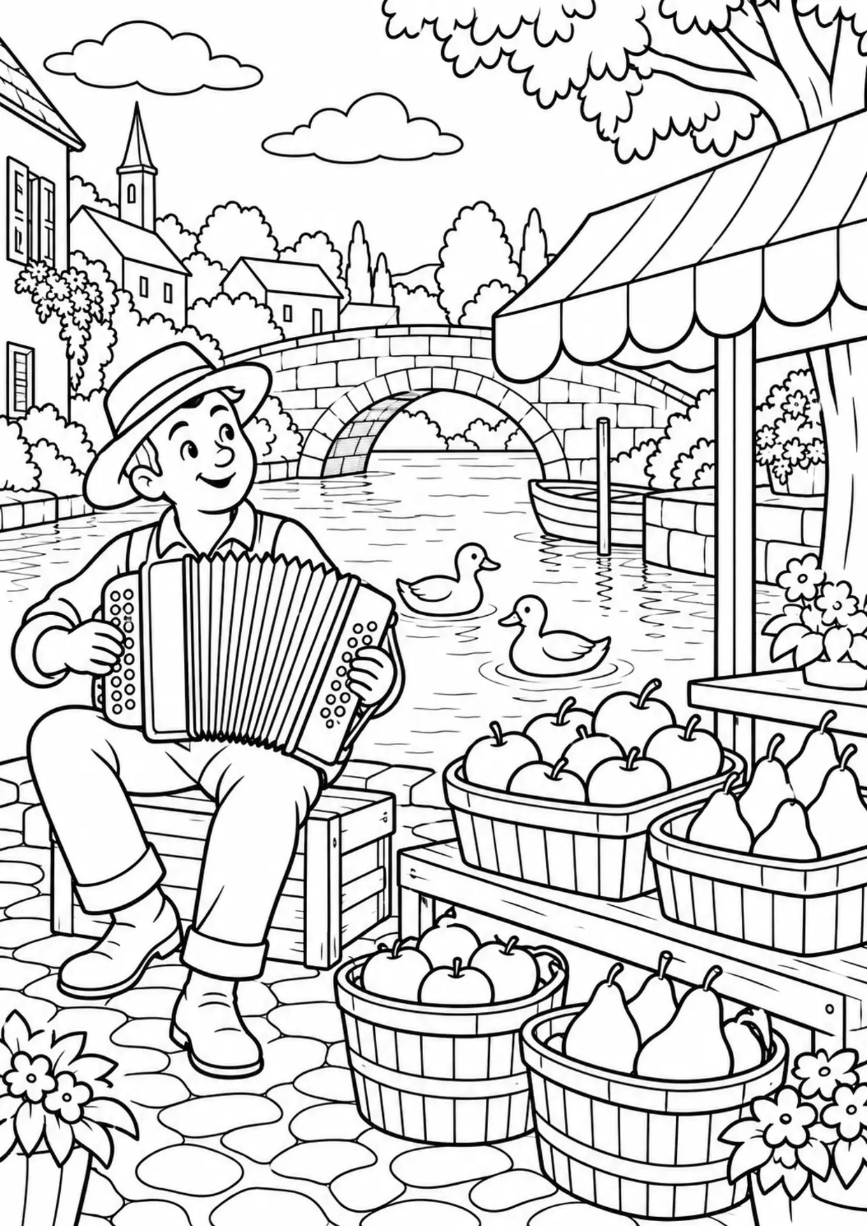 Coloriage accordéon : marche rivière