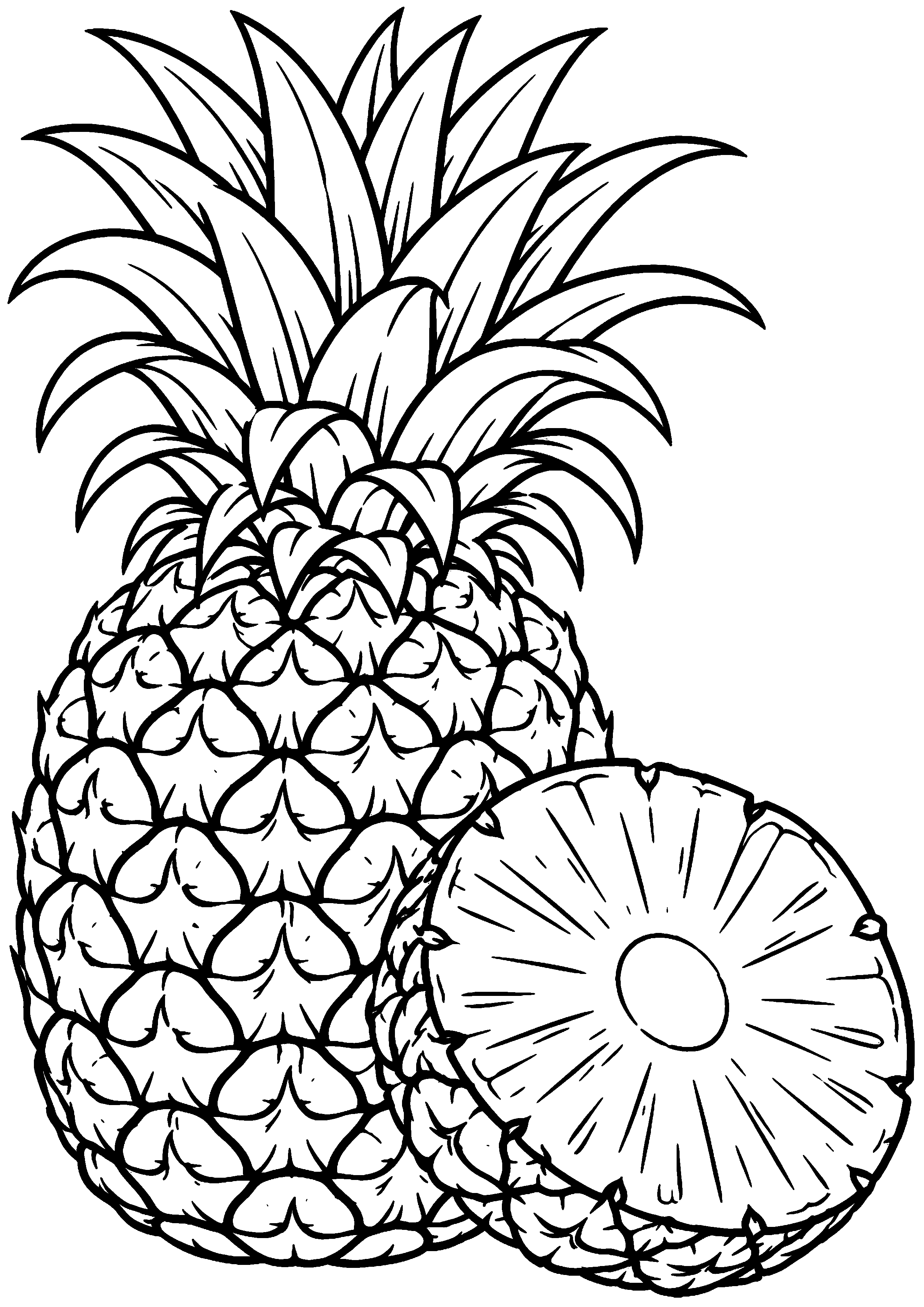 Coloriage ananas entier en vue de trois quarts à imprimer