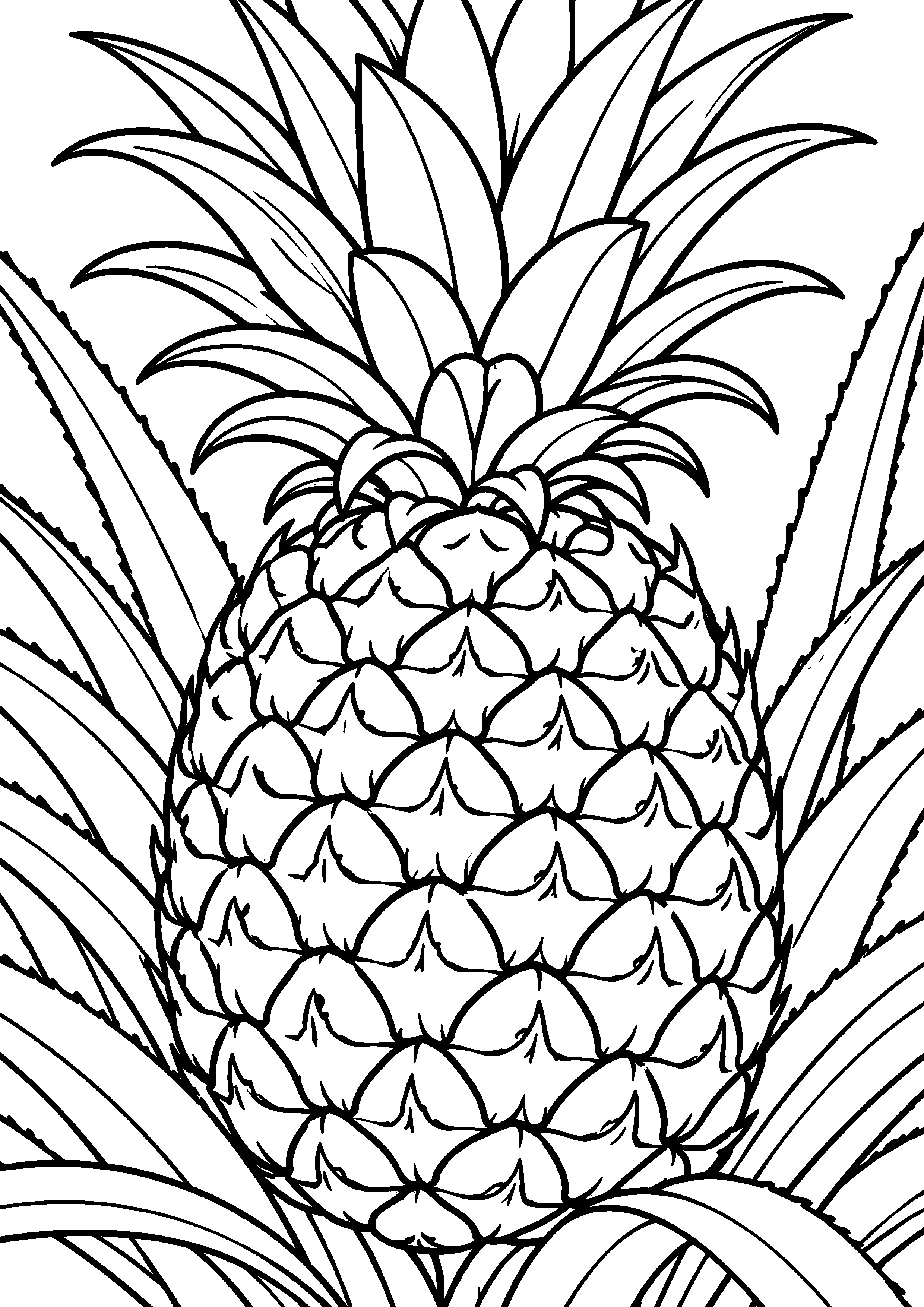 Coloriage ananas coupé en deux montrant son intérieur à imprimer