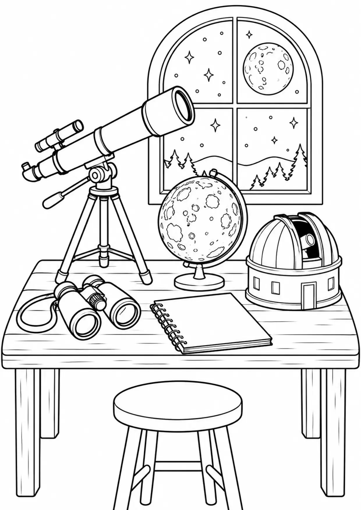 Coloriage astronomie : constellation dessinée par des étoiles et une lampe rouge à imprimer