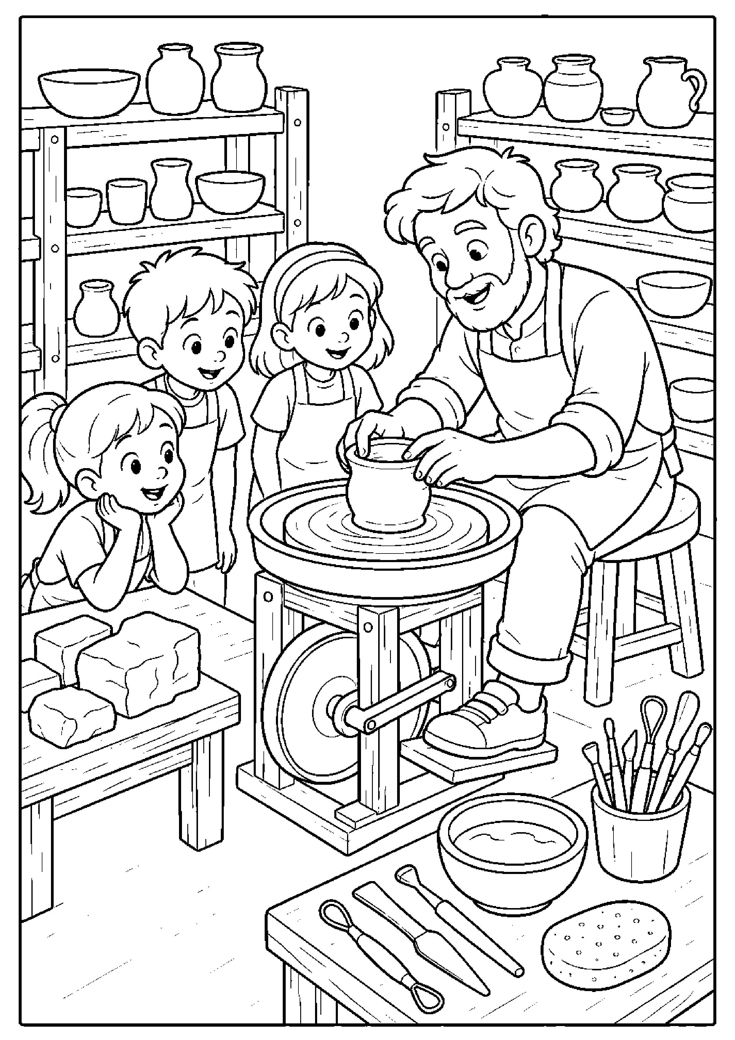 Coloriage atelier de poterie à imprimer – dessin n°17
