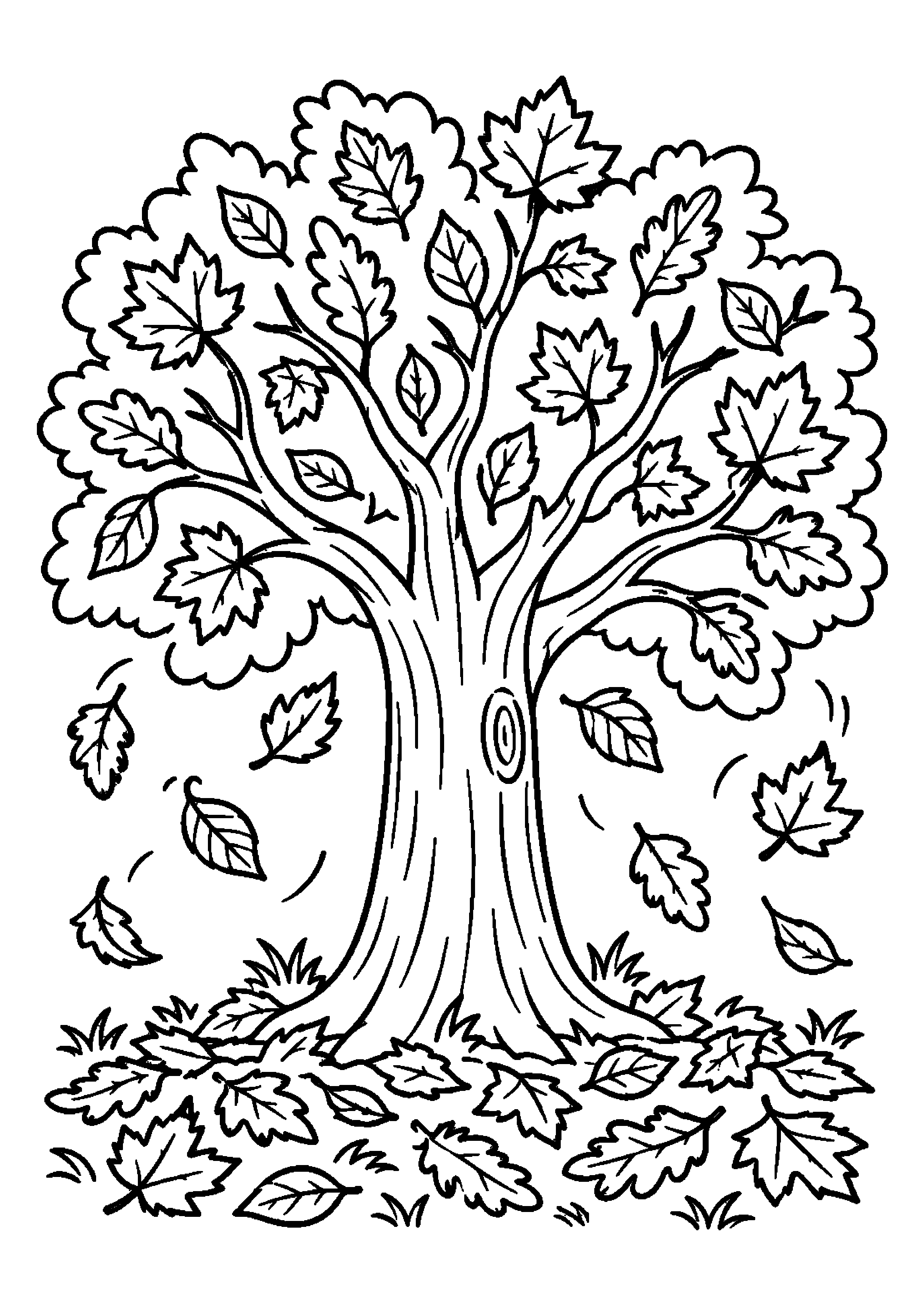Grand arbre d'automne avec des feuilles qui tombent