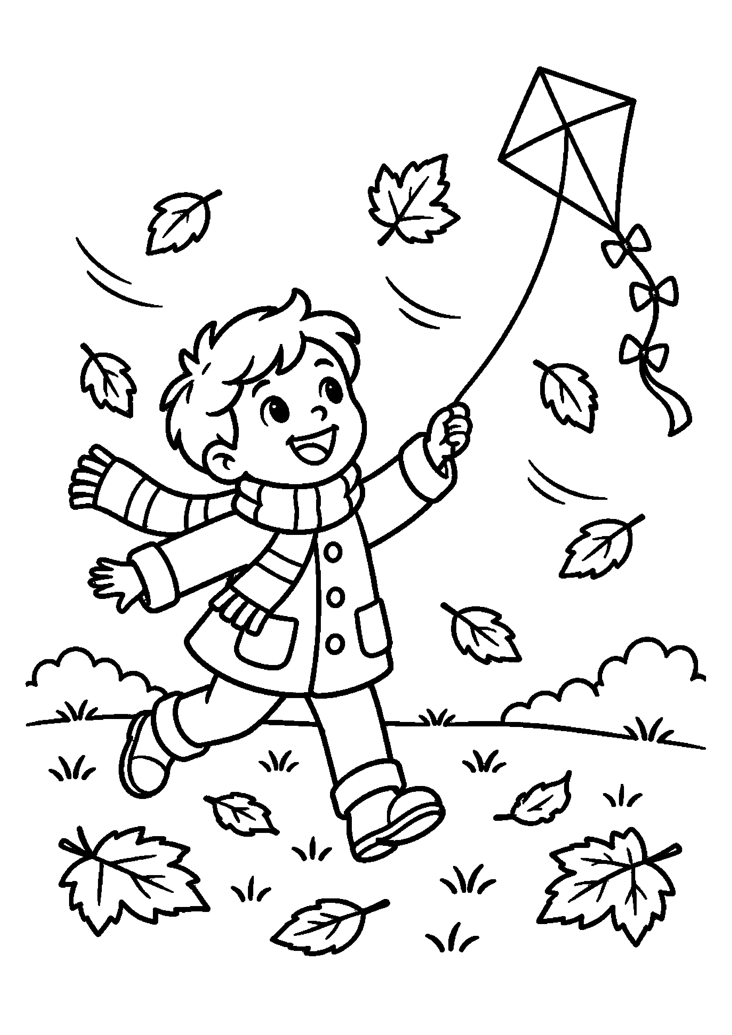 Enfant faisant voler un cerf-volant dans le vent parmi les feuilles