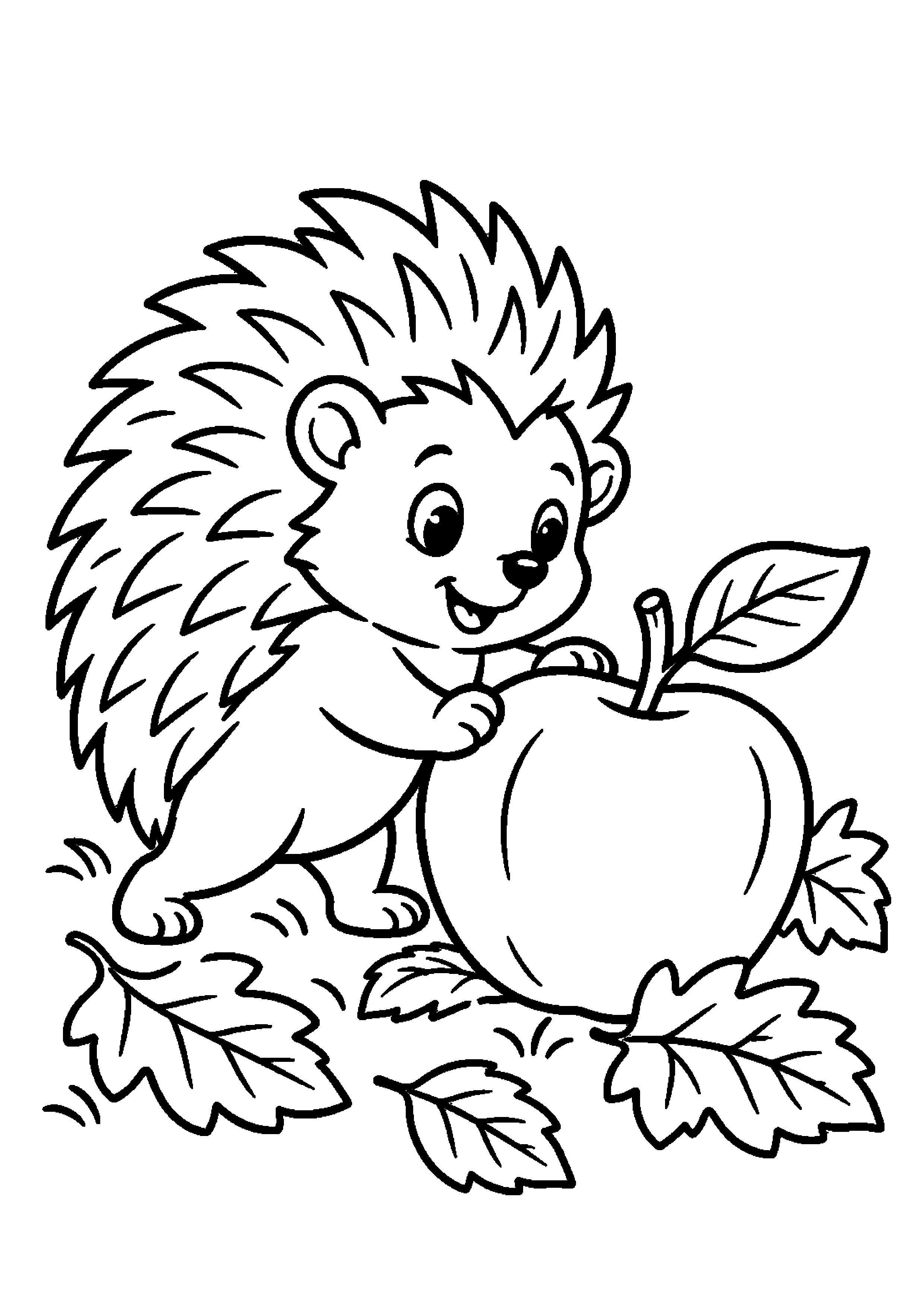 Hérisson avançant parmi les feuilles avec une pomme