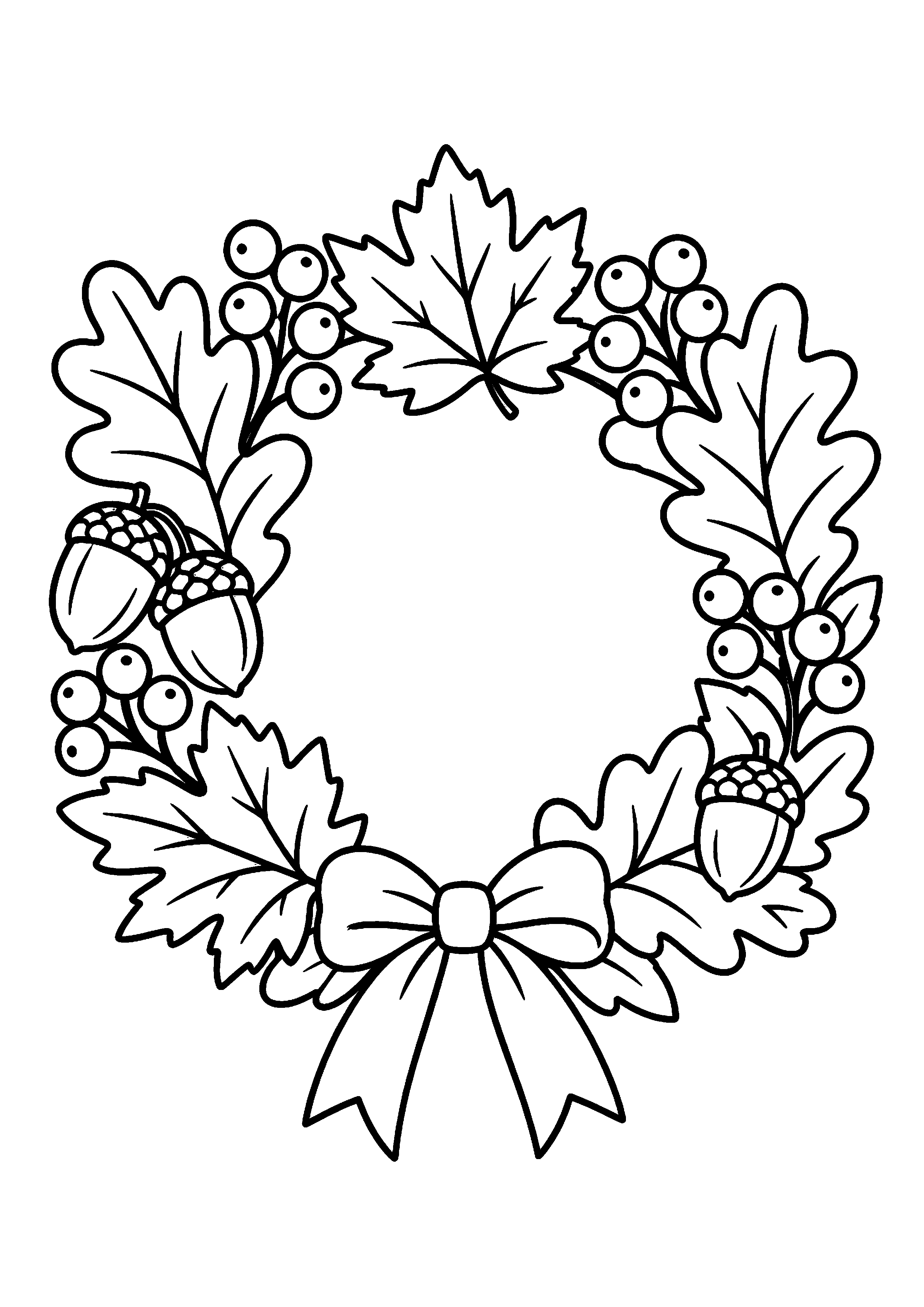 Couronne décorative composée de feuilles, glands et baies