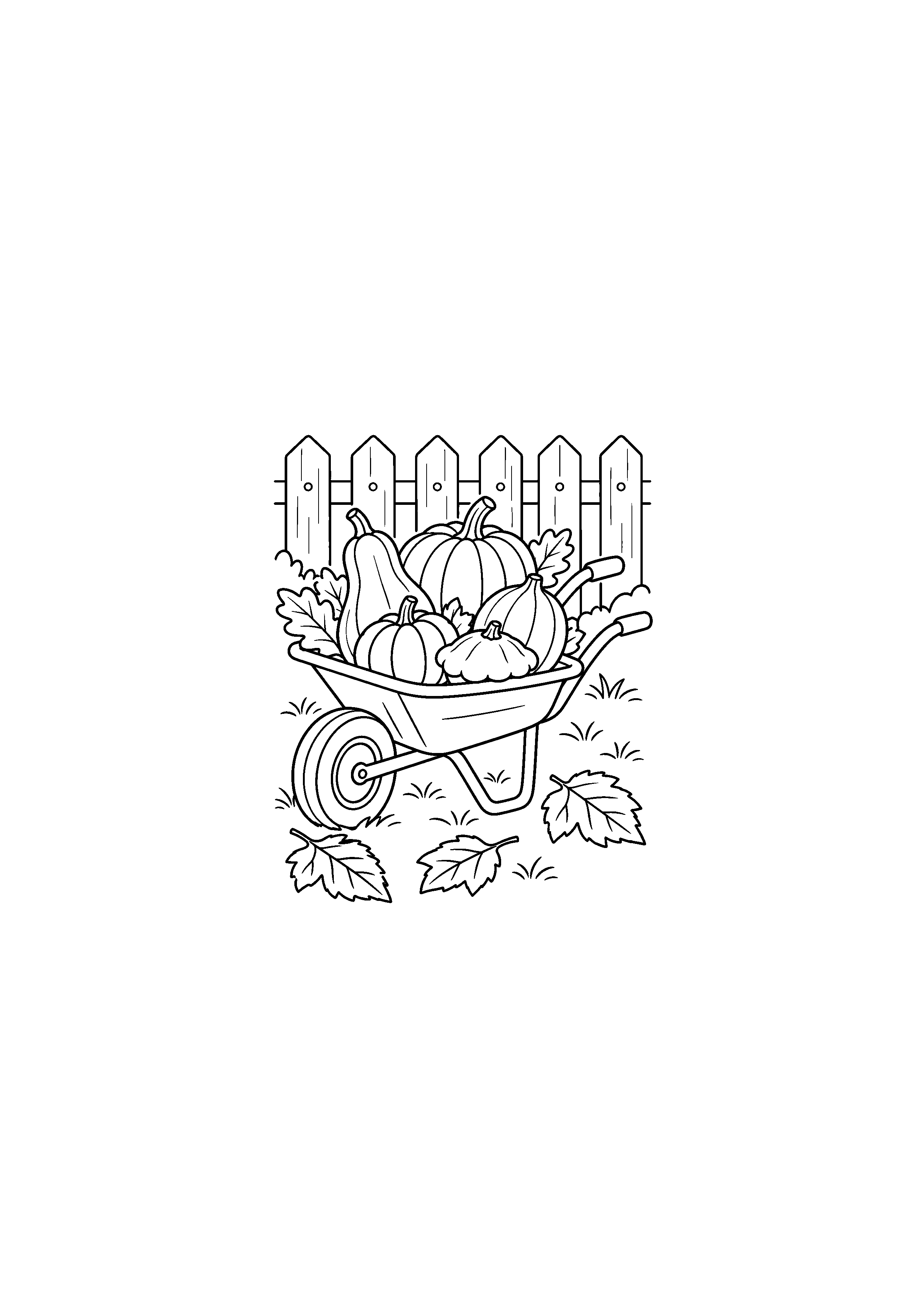 Coloriage noir et blanc de brouette remplie de courges