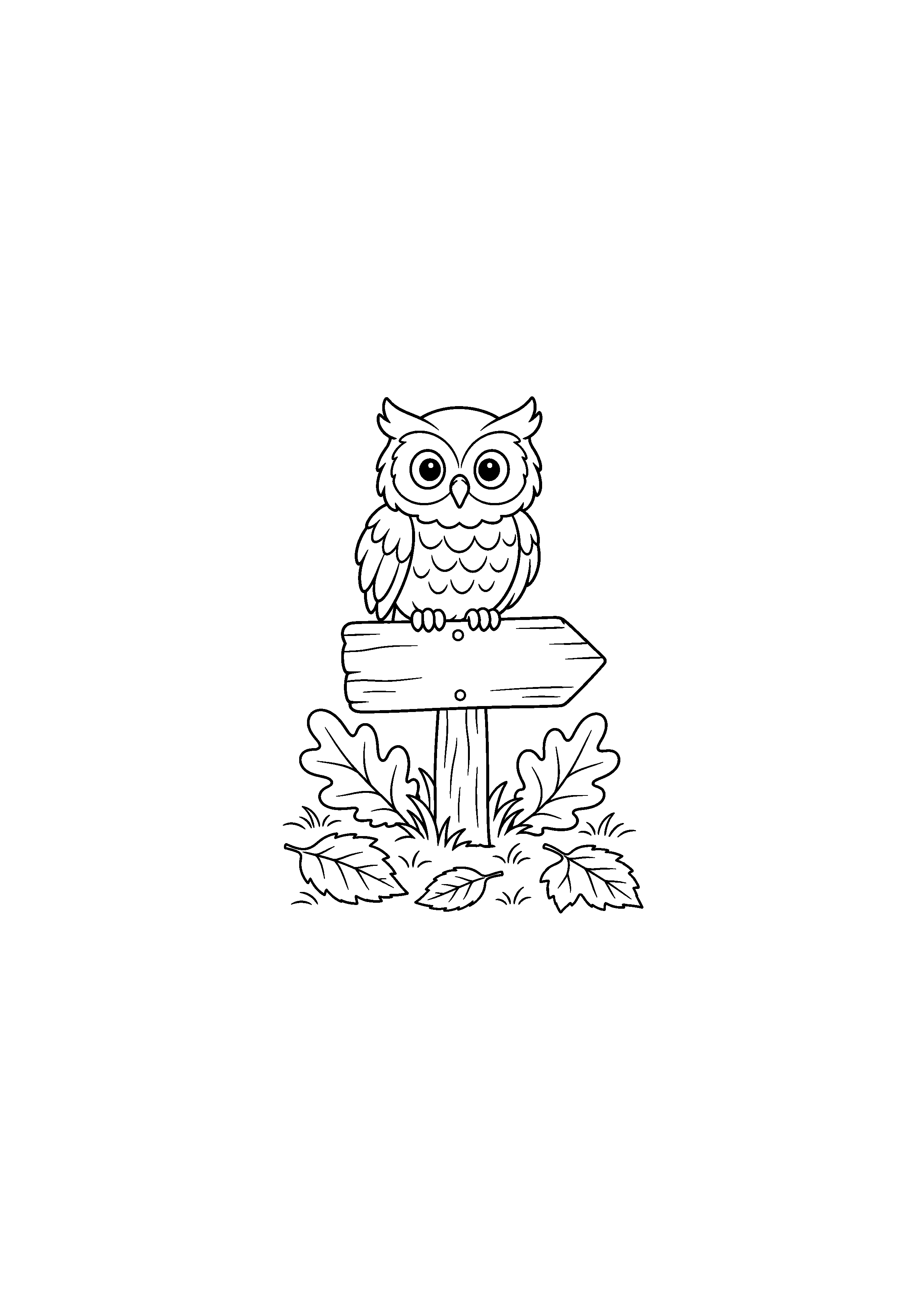 Coloriage noir et blanc de hibou au-dessus d'un sentier