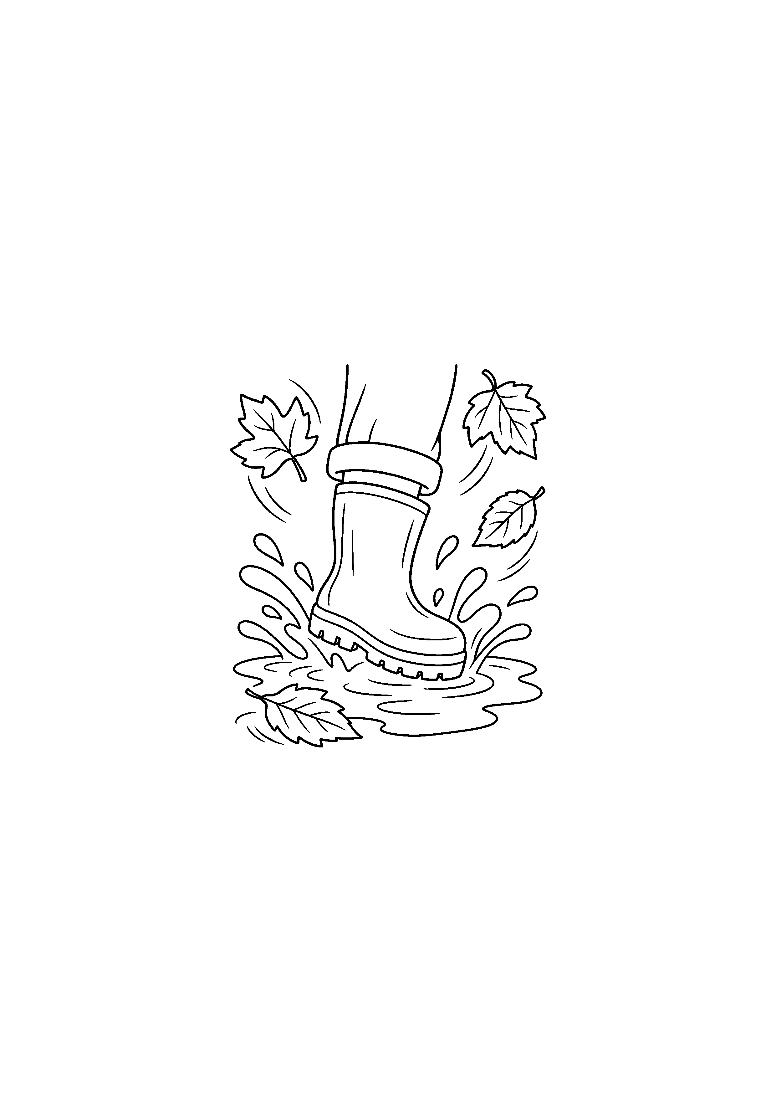 Coloriage noir et blanc de botte éclaboussant une flaque