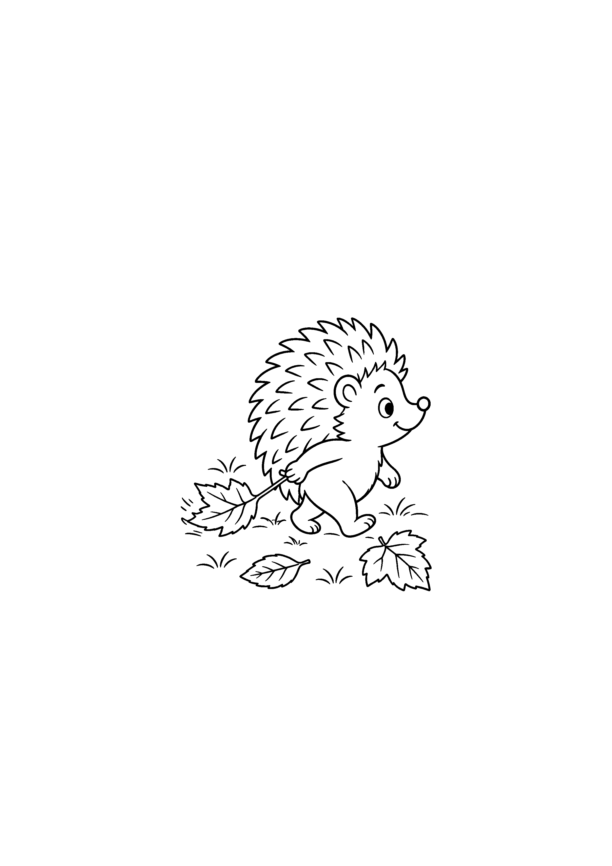 Coloriage noir et blanc de hérisson tirant une feuille