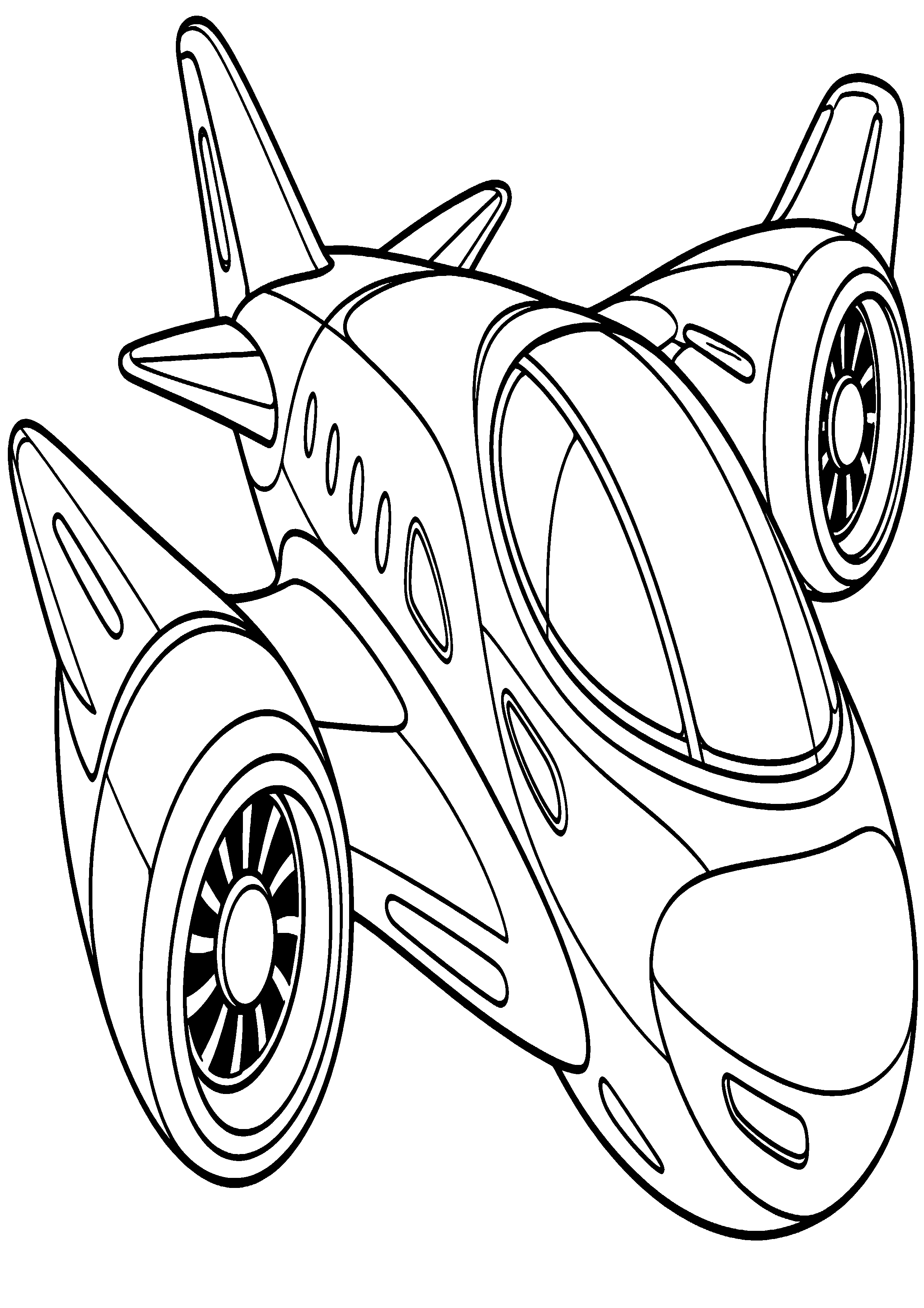 Coloriage en noir et blanc représentant avion du futur générique aux formes arrondies, en grand format A4