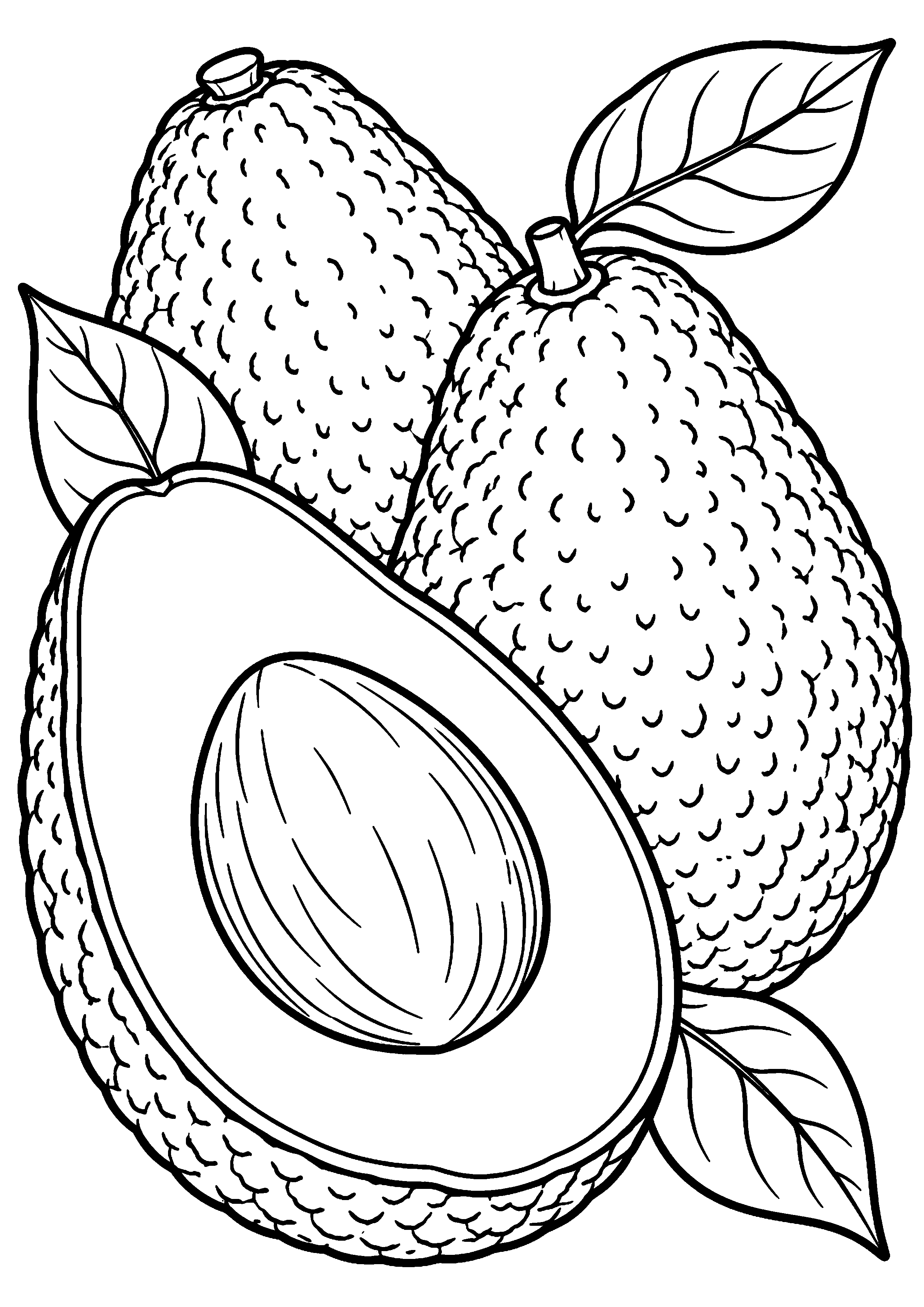 Grand coloriage d’un avocat dans une scène de goûter, contours noirs nets sur fond blanc