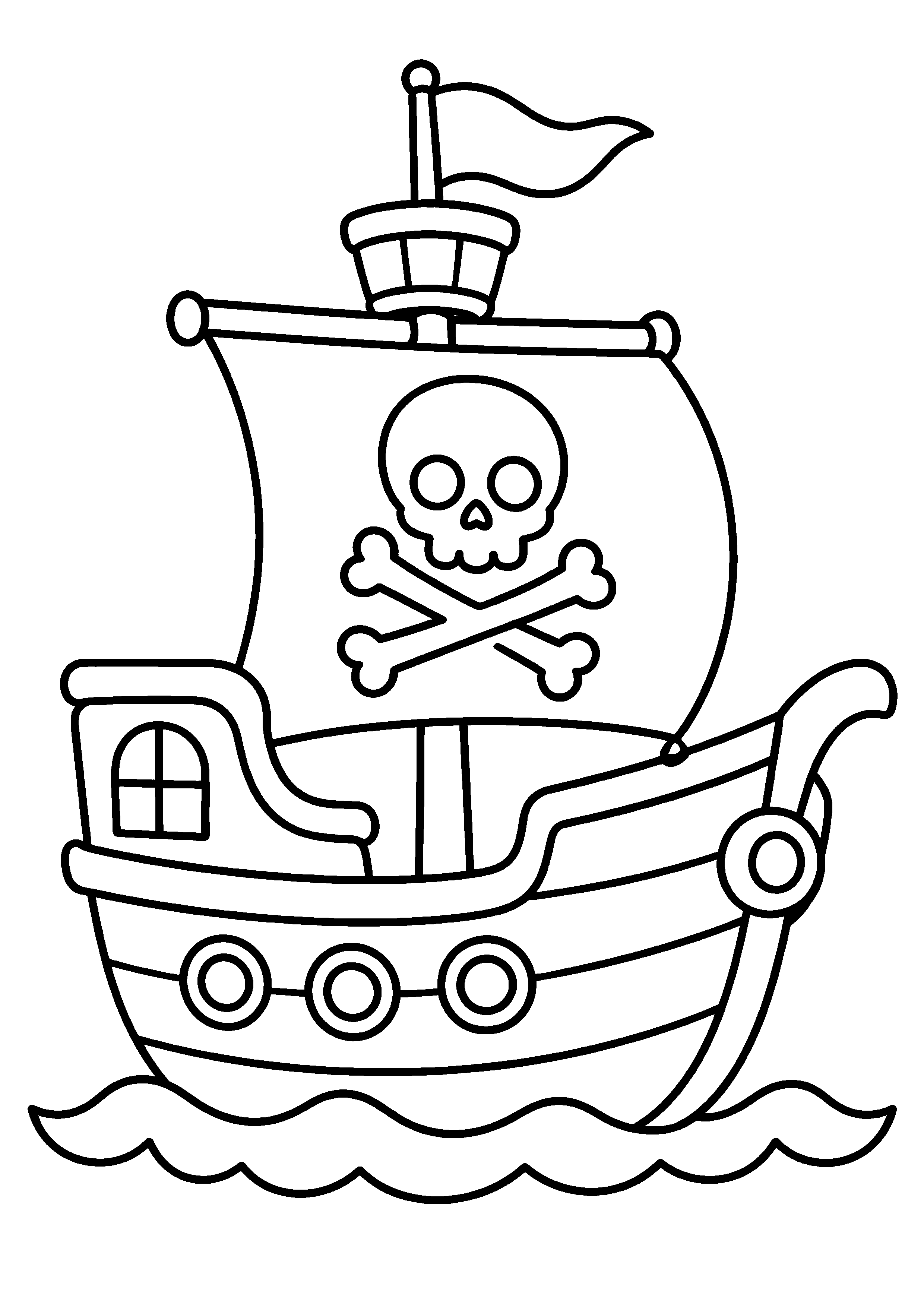 Coloriage petit bateau pirate avec voile tête de mort à imprimer