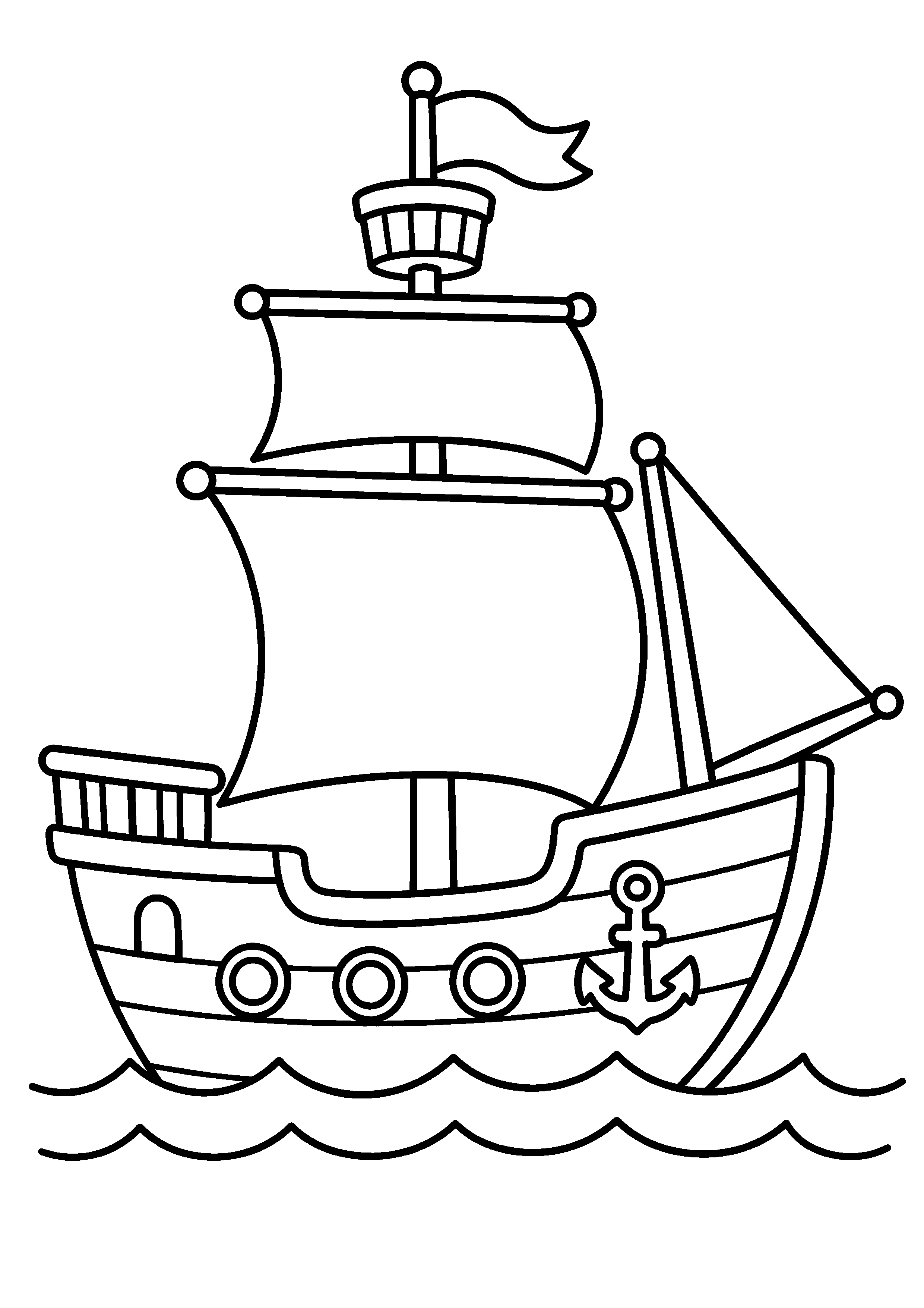 Coloriage voilier pirate simple à deux mâts à imprimer gratuitement
