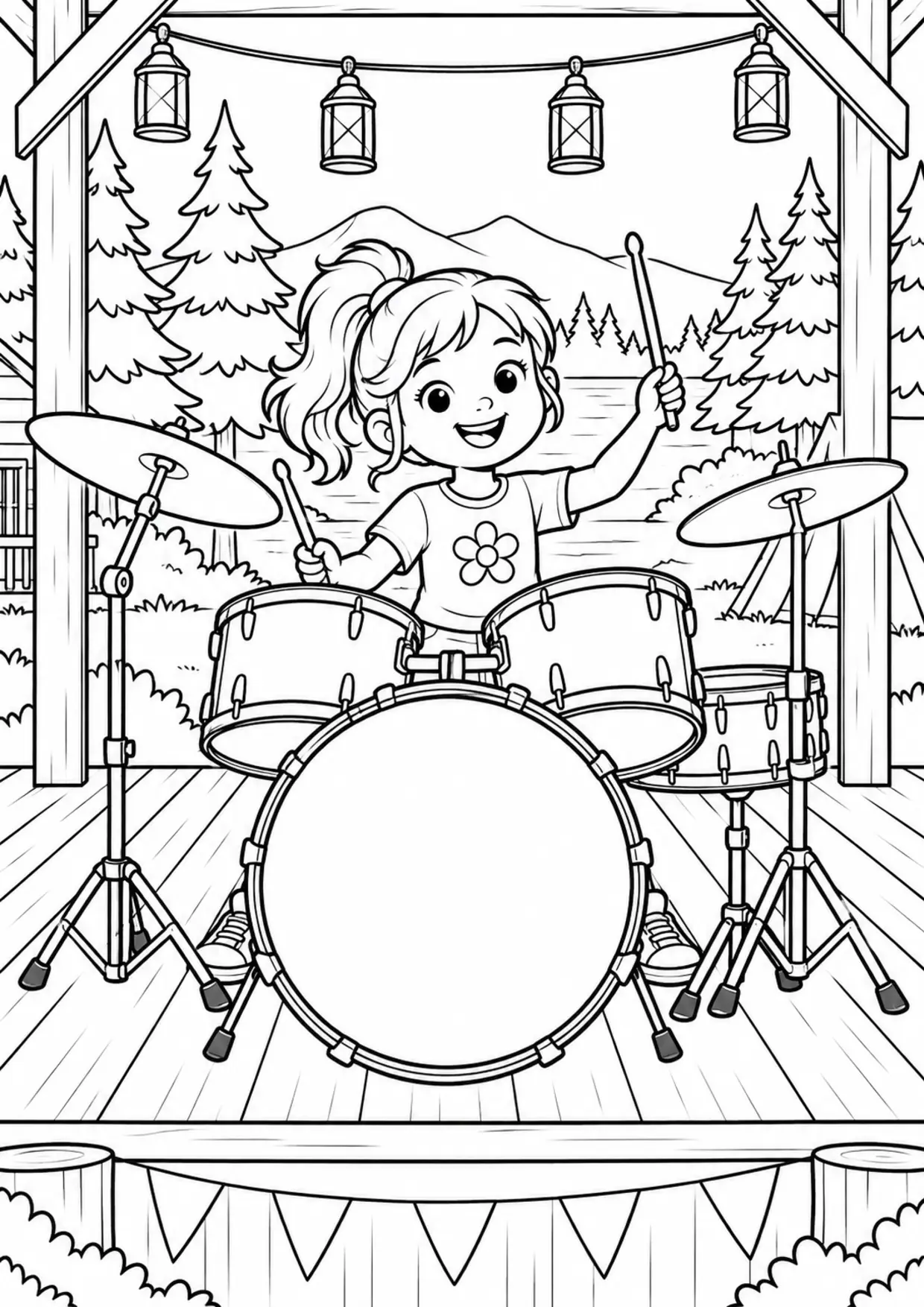 Coloriage batterie : camp musique