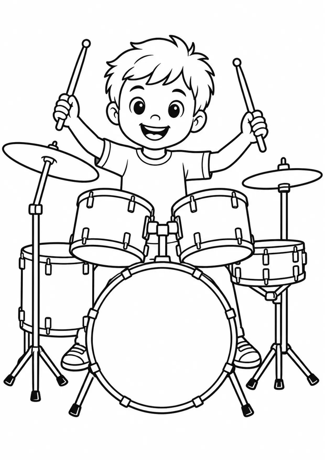 Coloriage batterie : enfant baguettes