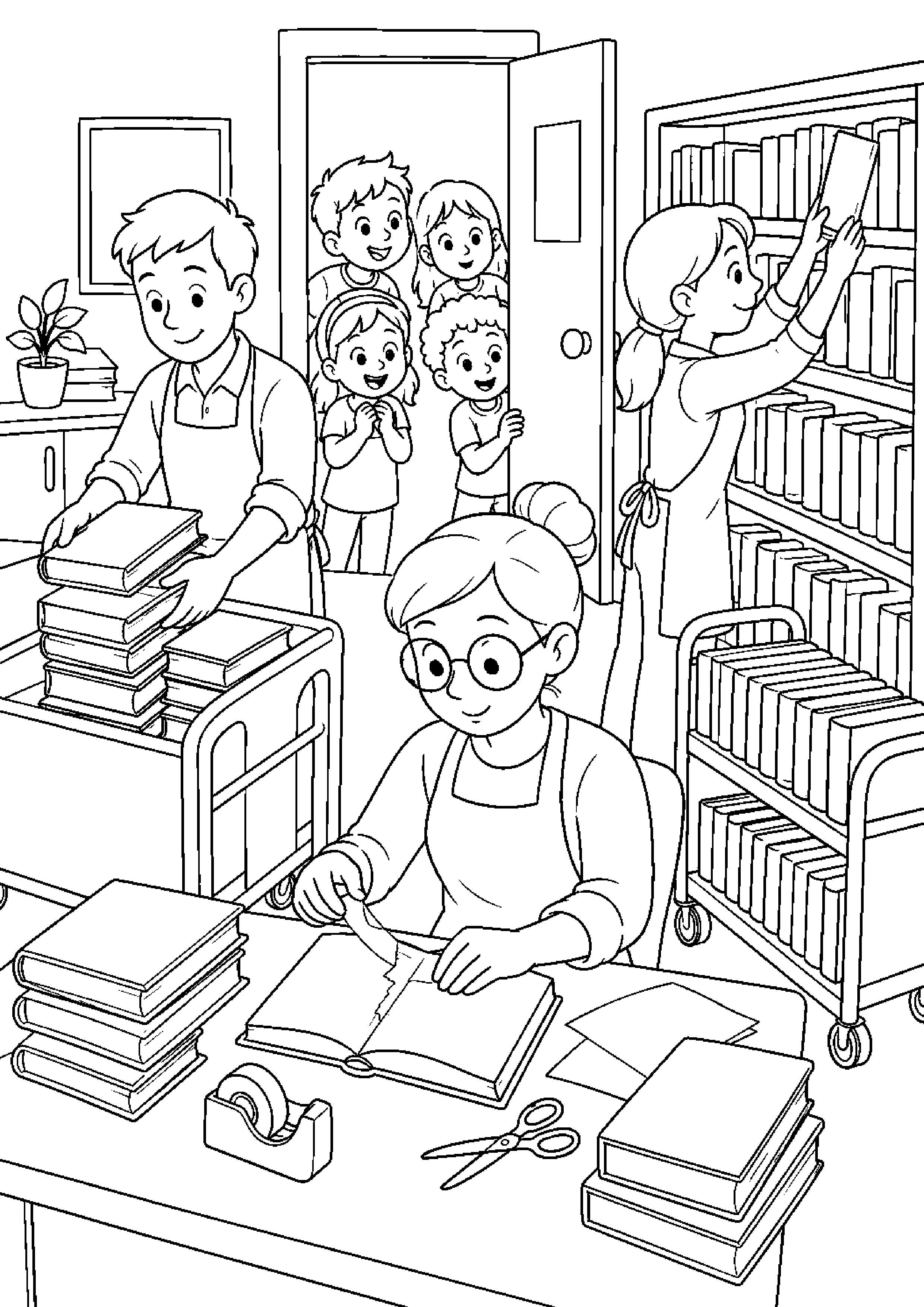 Coloriage bibliothèque à imprimer – dessin n°18